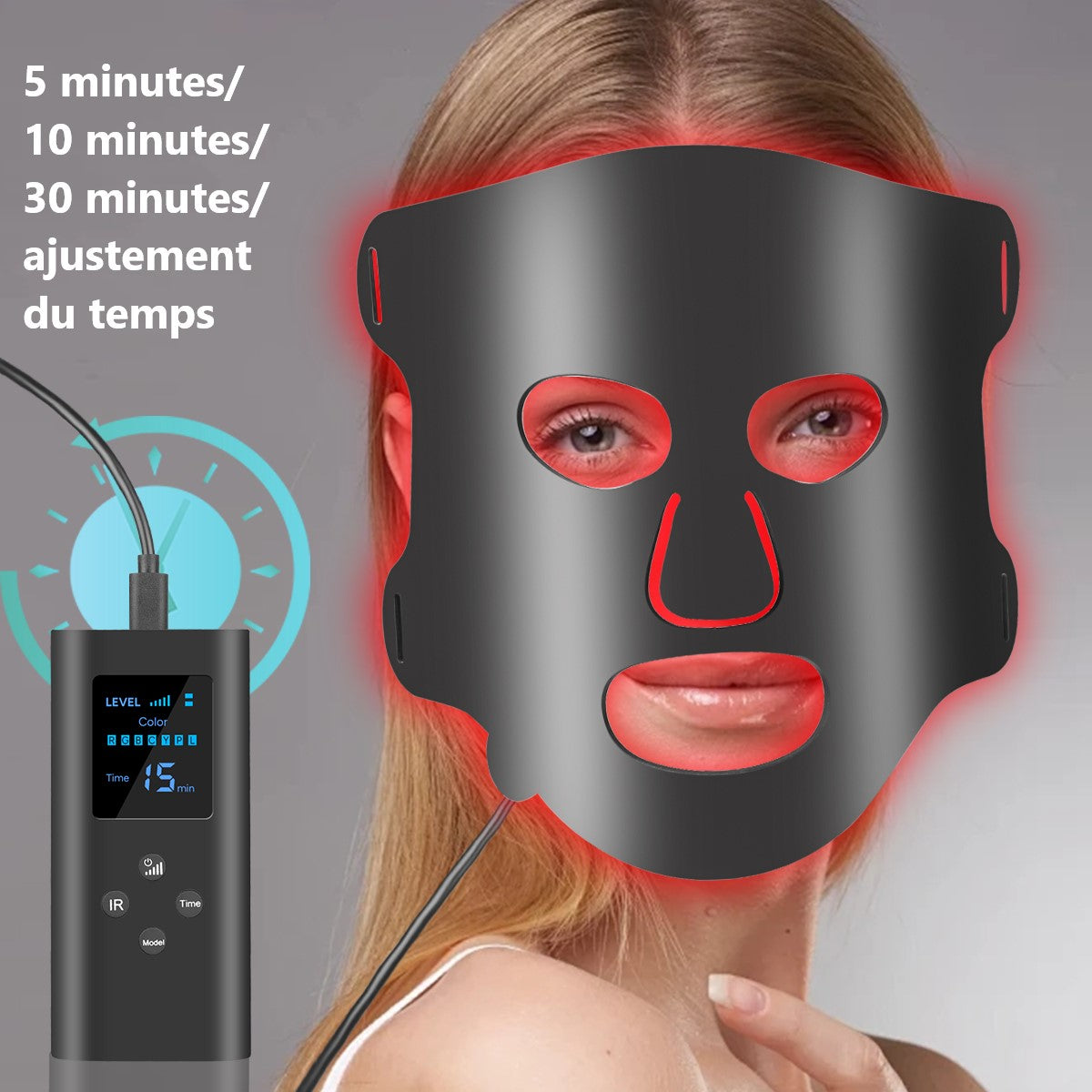 Masque LED visage 7 couleurs avec télécommande