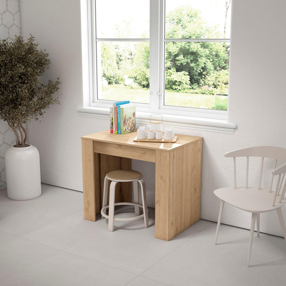 Table console extensible jusqu'à 302 cm - Pour 14 personnes - Chêne