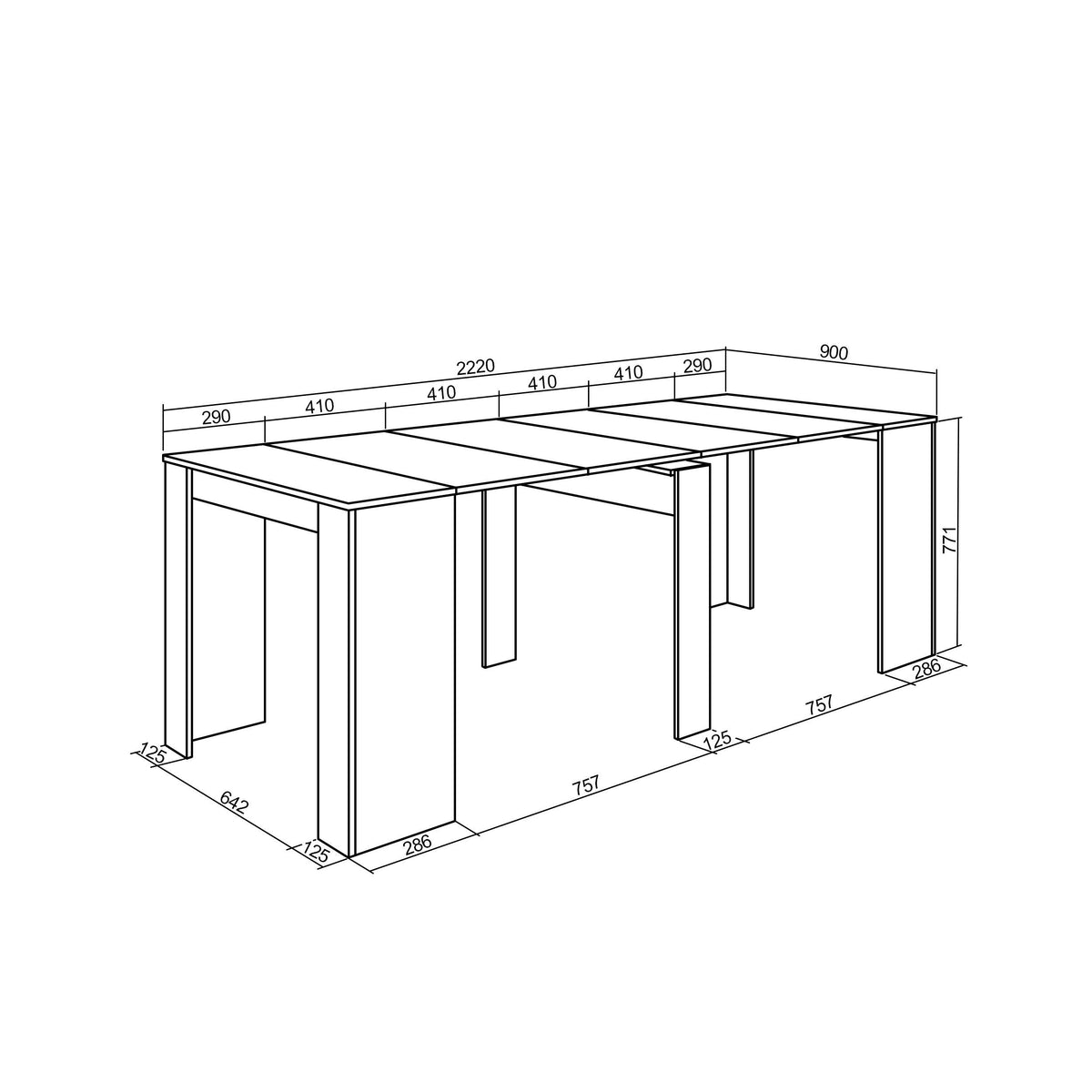 Table console extensible, 220, Pour 10 personnes, Blanc