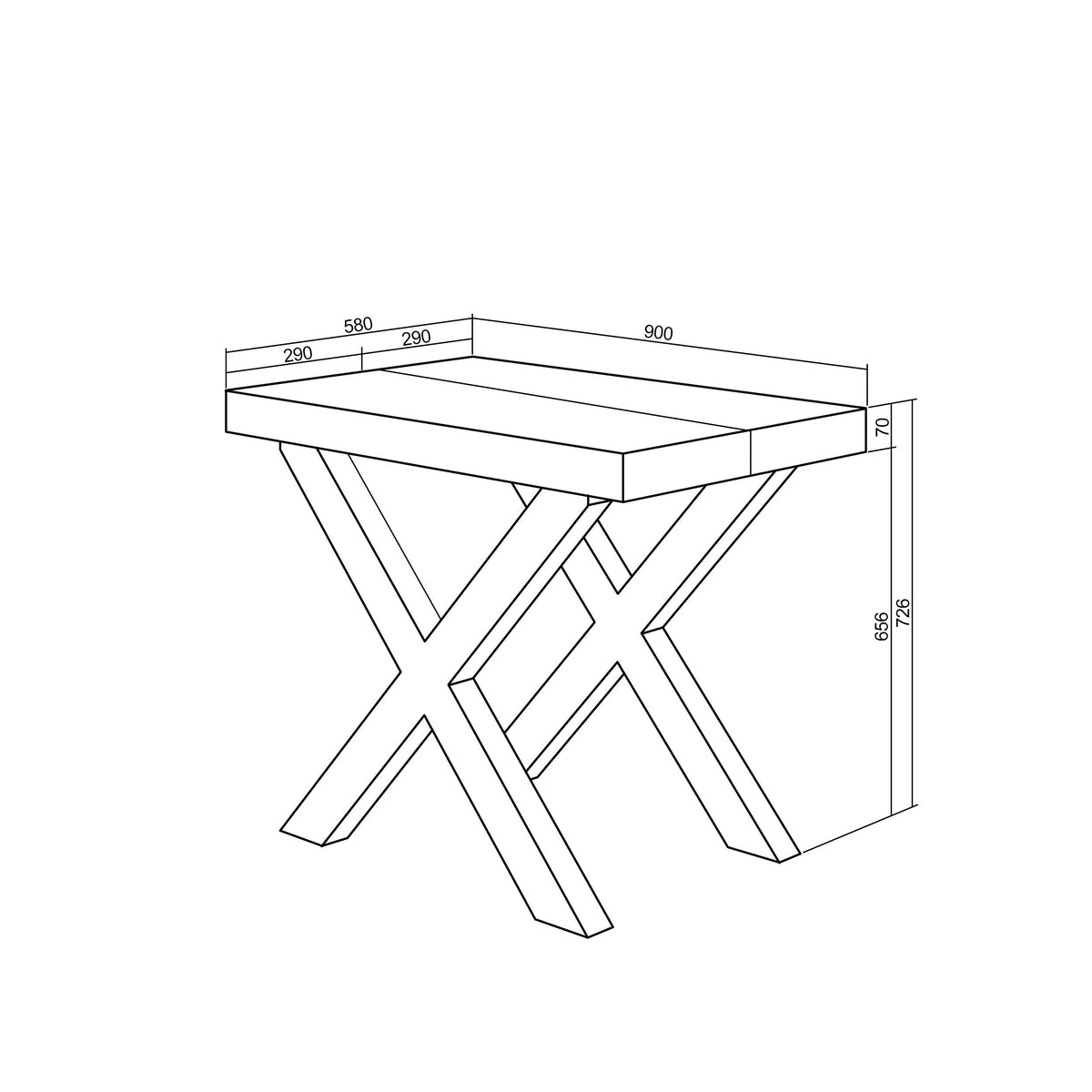 Table console extensible chêne 300 cm – Jusqu’à 14 personnes – Pieds en bois massif noirs en croix