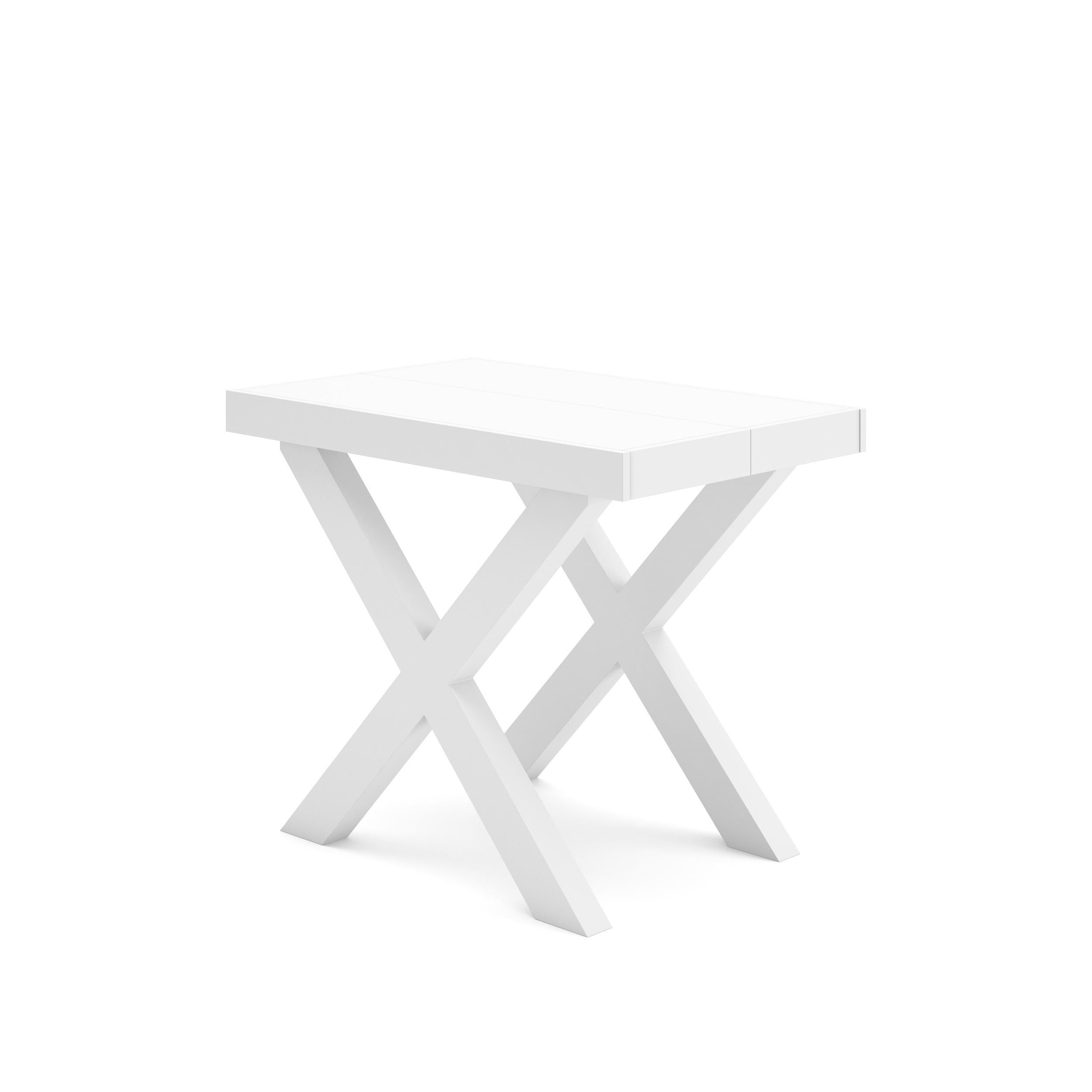 Table console extensible blanche & ciment 300 cm – Jusqu’à 14 personnes – Pieds en bois massif blancs en croix
