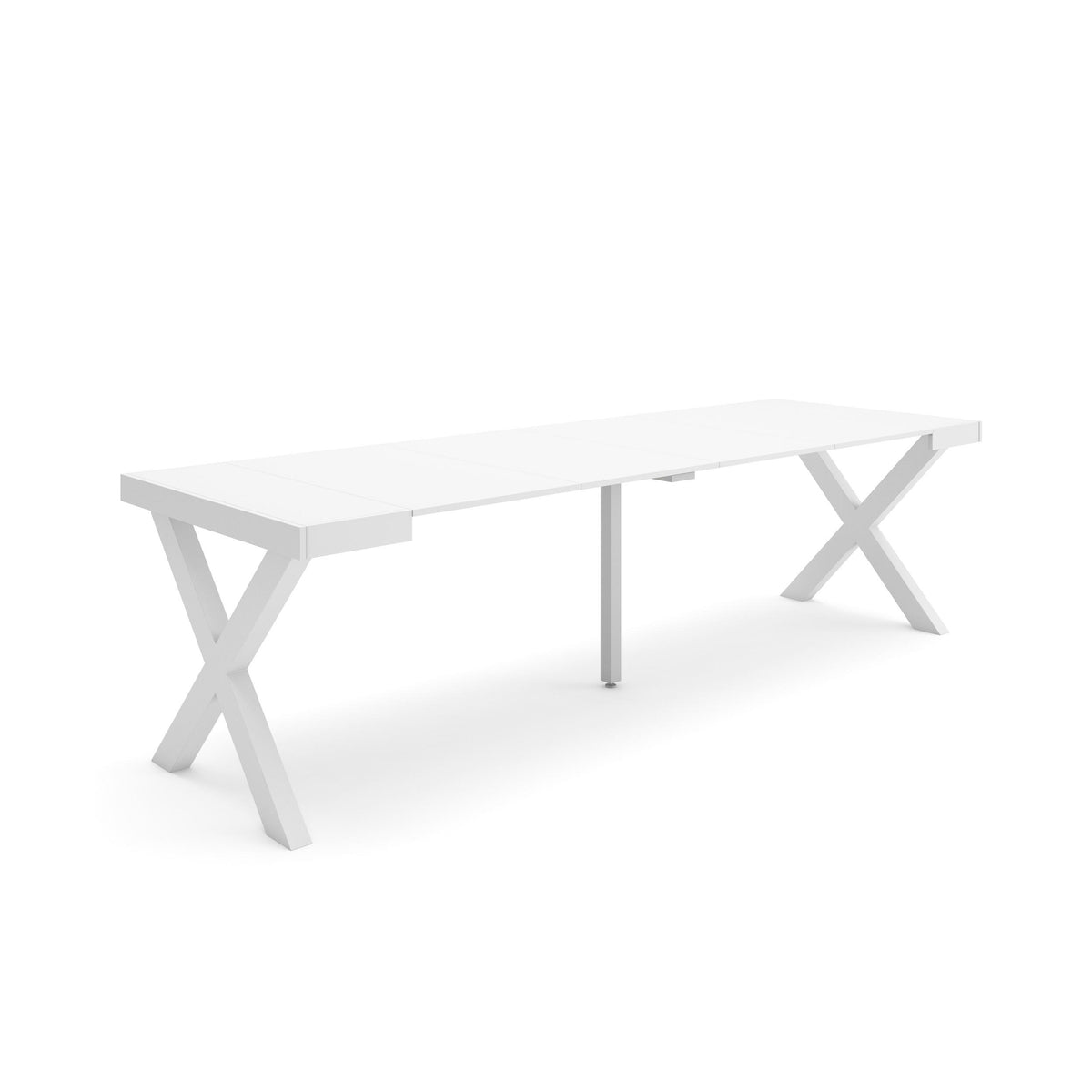 Table console extensible blanche 260 cm – Jusqu’à 12 personnes – Pieds en bois massif blancs en croix