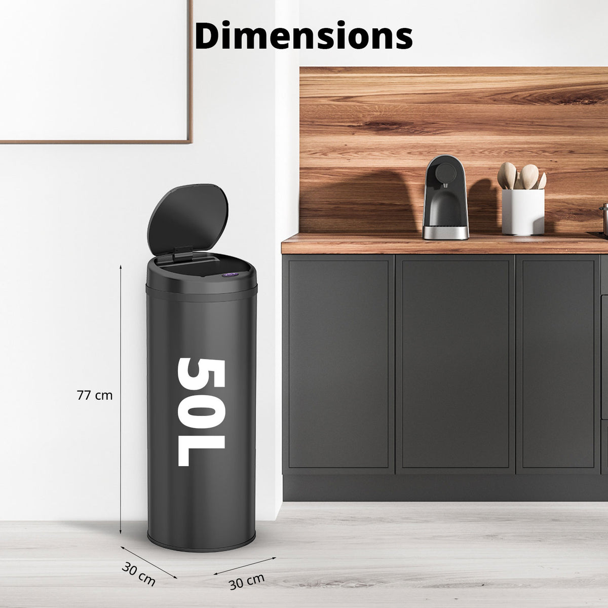 Poubelle 50 L automatique noire
