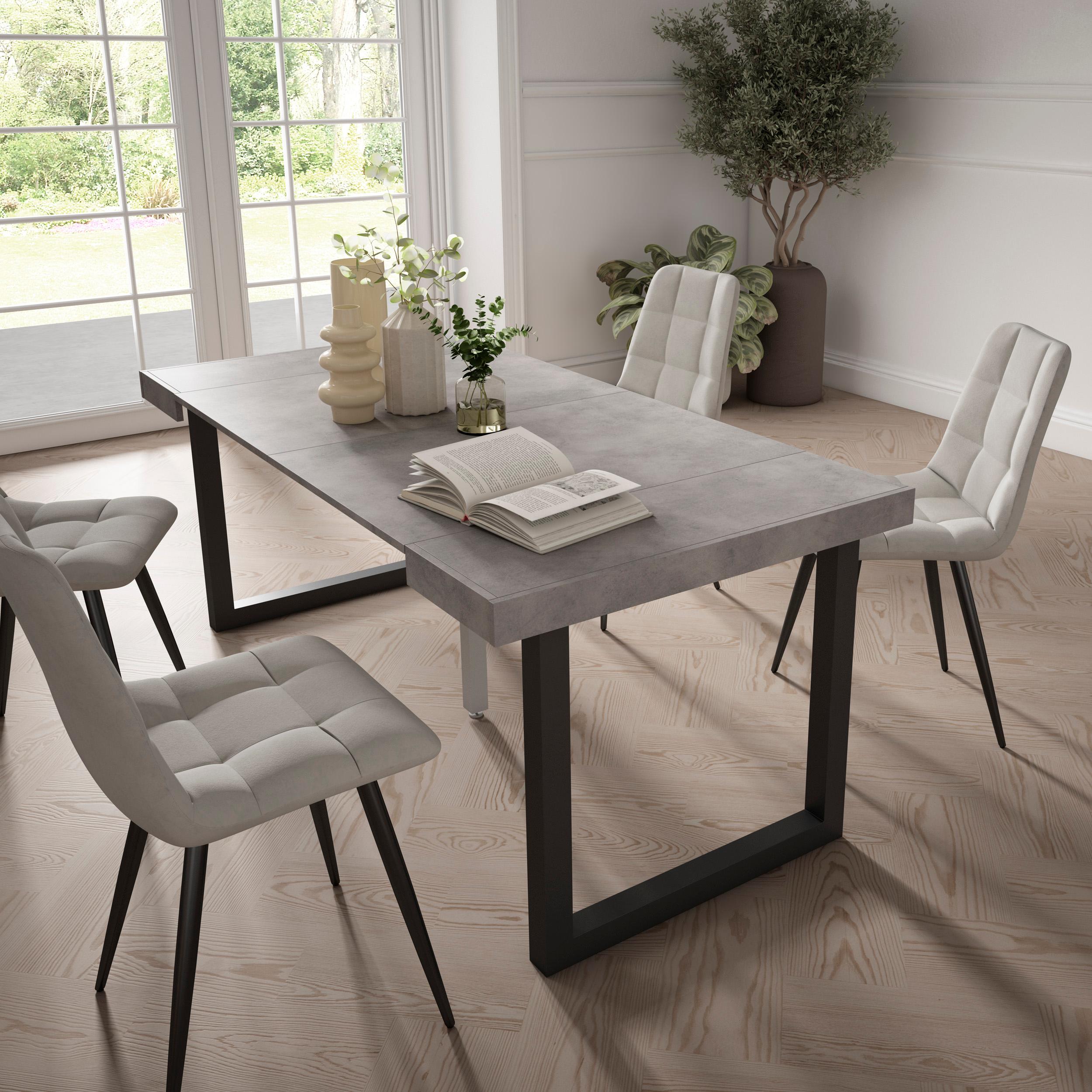 Table console extensible blanche 180 cm - Jusqu’à 8 personnes - Pieds en bois massif noirs en U