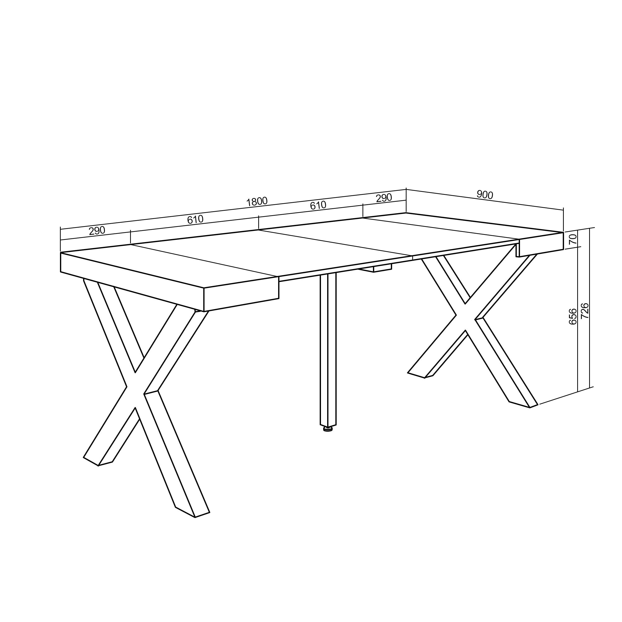 Table console extensible blanche & ciment 180 cm – Jusqu’à 8 personnes – Pieds en bois massif blancs en croix