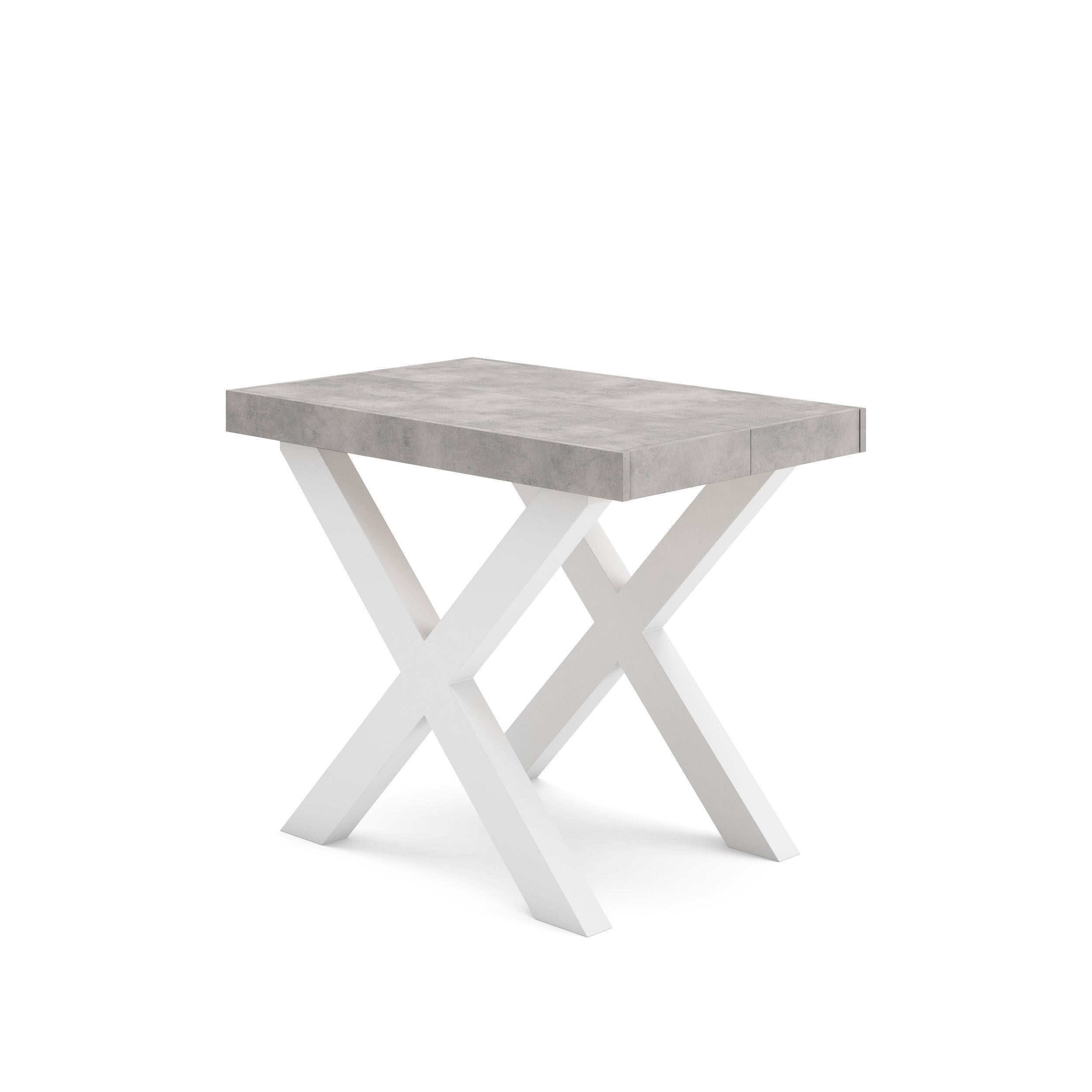 Table console extensible ciment 260 cm – Jusqu’à 12 personnes – Pieds en bois massif blancs en croix