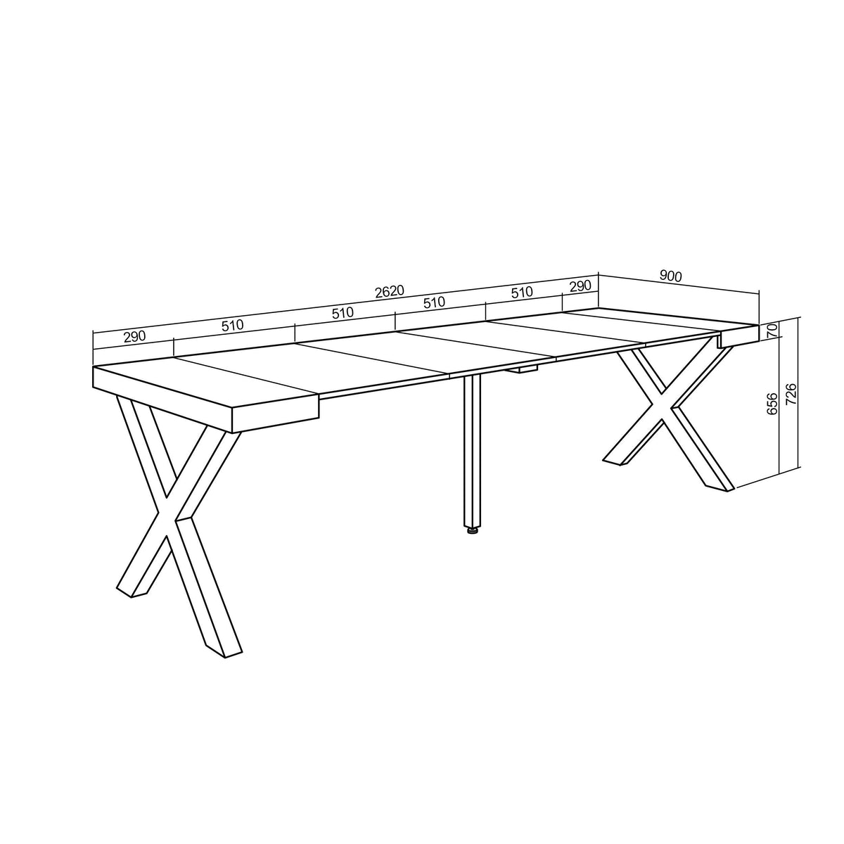 Table console extensible ciment 260 cm – Jusqu’à 12 personnes – Pieds en bois massif noirs en croix