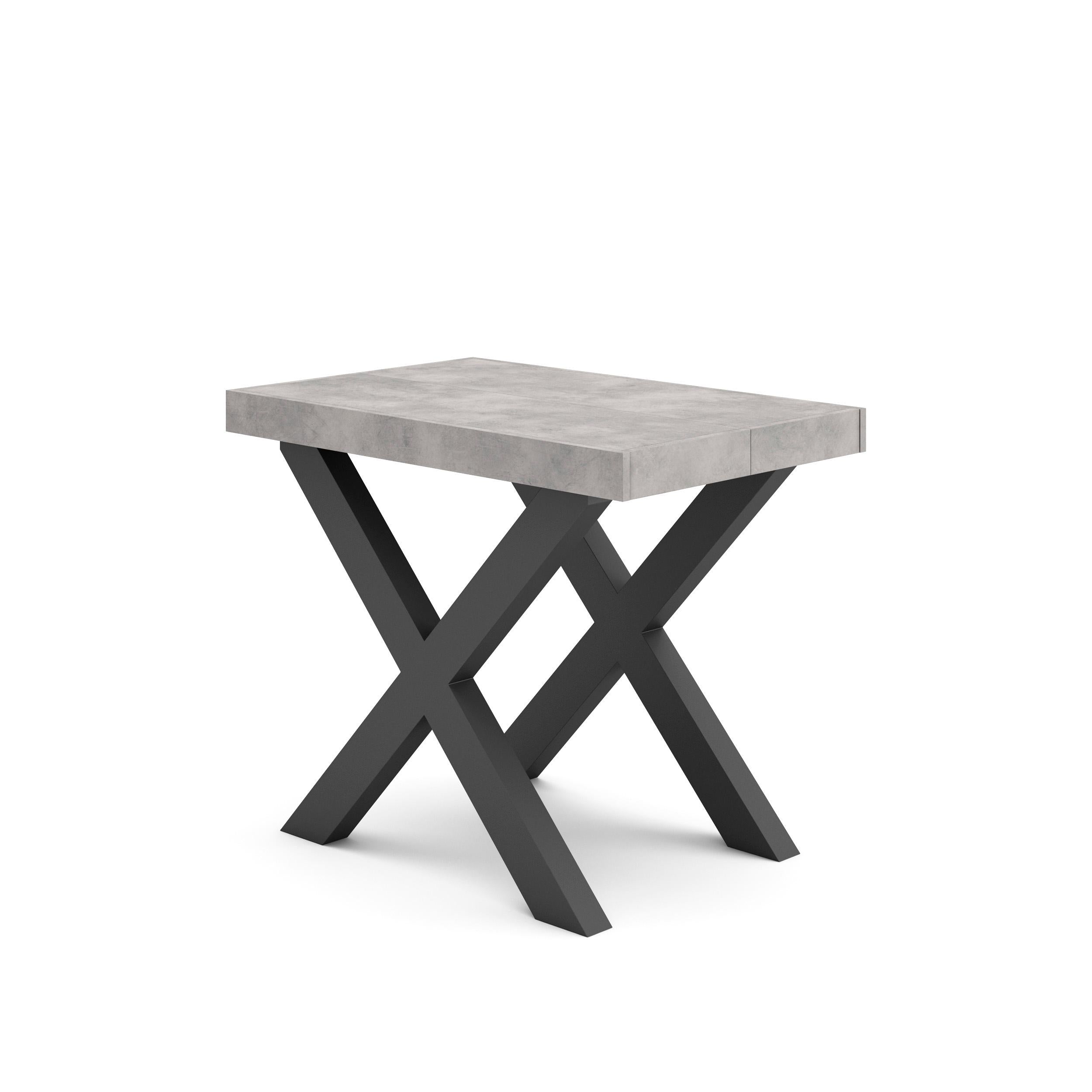 Table console extensible ciment 260 cm – Jusqu’à 12 personnes – Pieds en bois massif noirs en croix