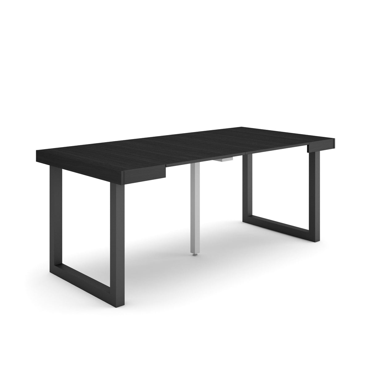 Table console extensible noire 180 cm – Jusqu’à 8 personnes – Pieds en bois massif noirs en U