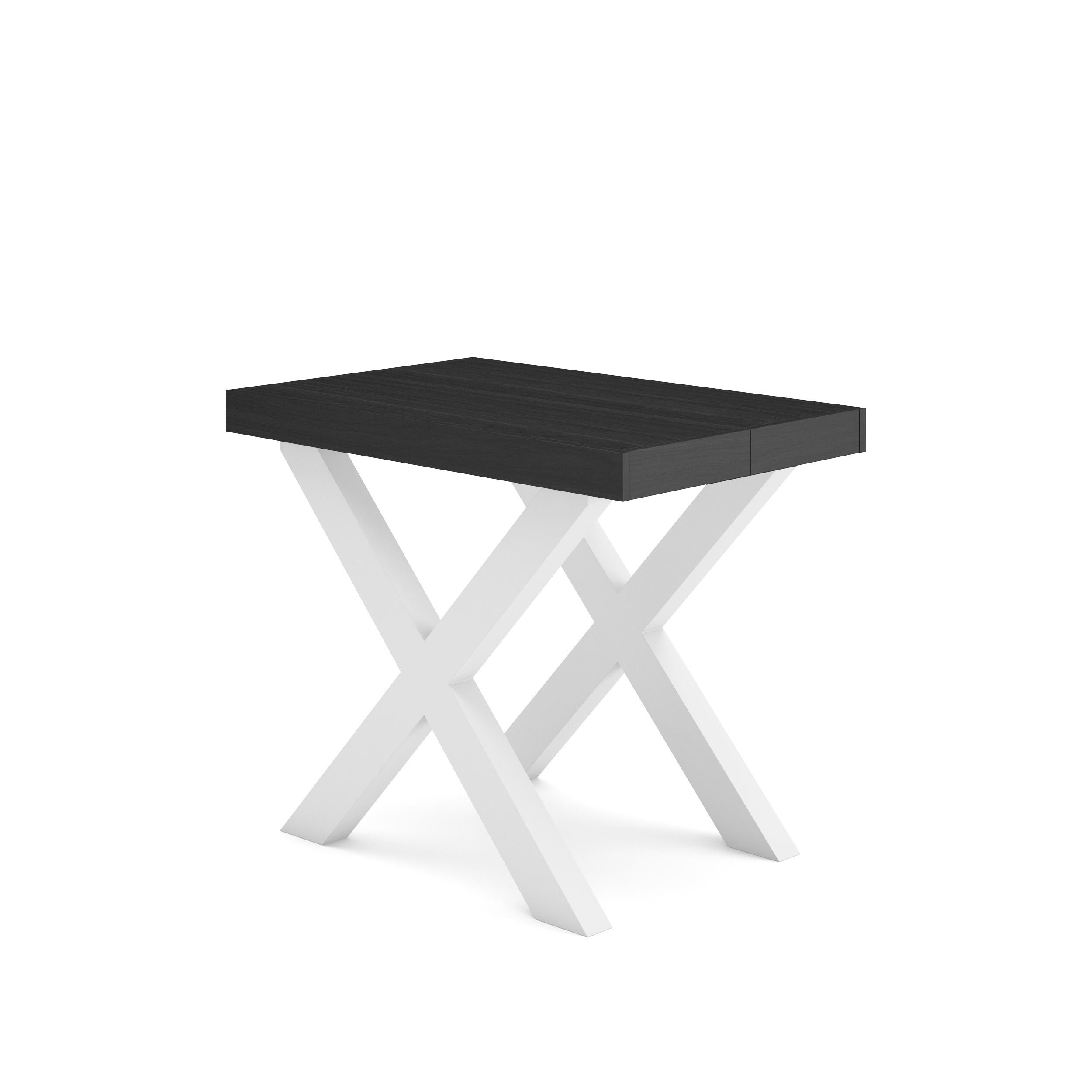 Table console extensible noire 260 cm – Jusqu’à 12 personnes – Pieds en bois massif blancs en croix