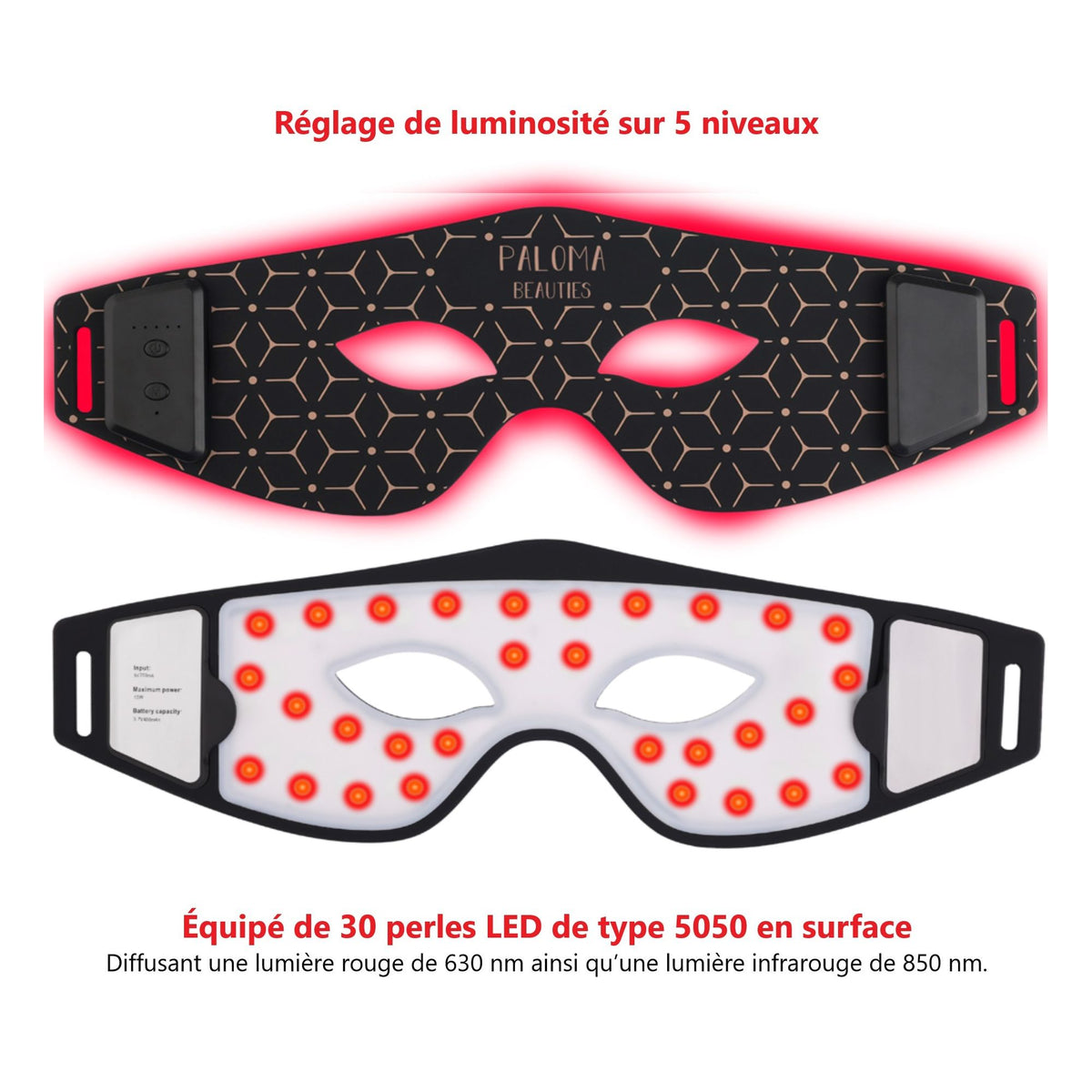 Appareil anti rides luminothérapie rouge & infrarouge - noir