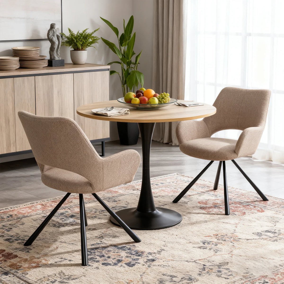 Ensemble de 2 fauteuils de salle à manger scandinaves avec accoudoirs en tissu beige