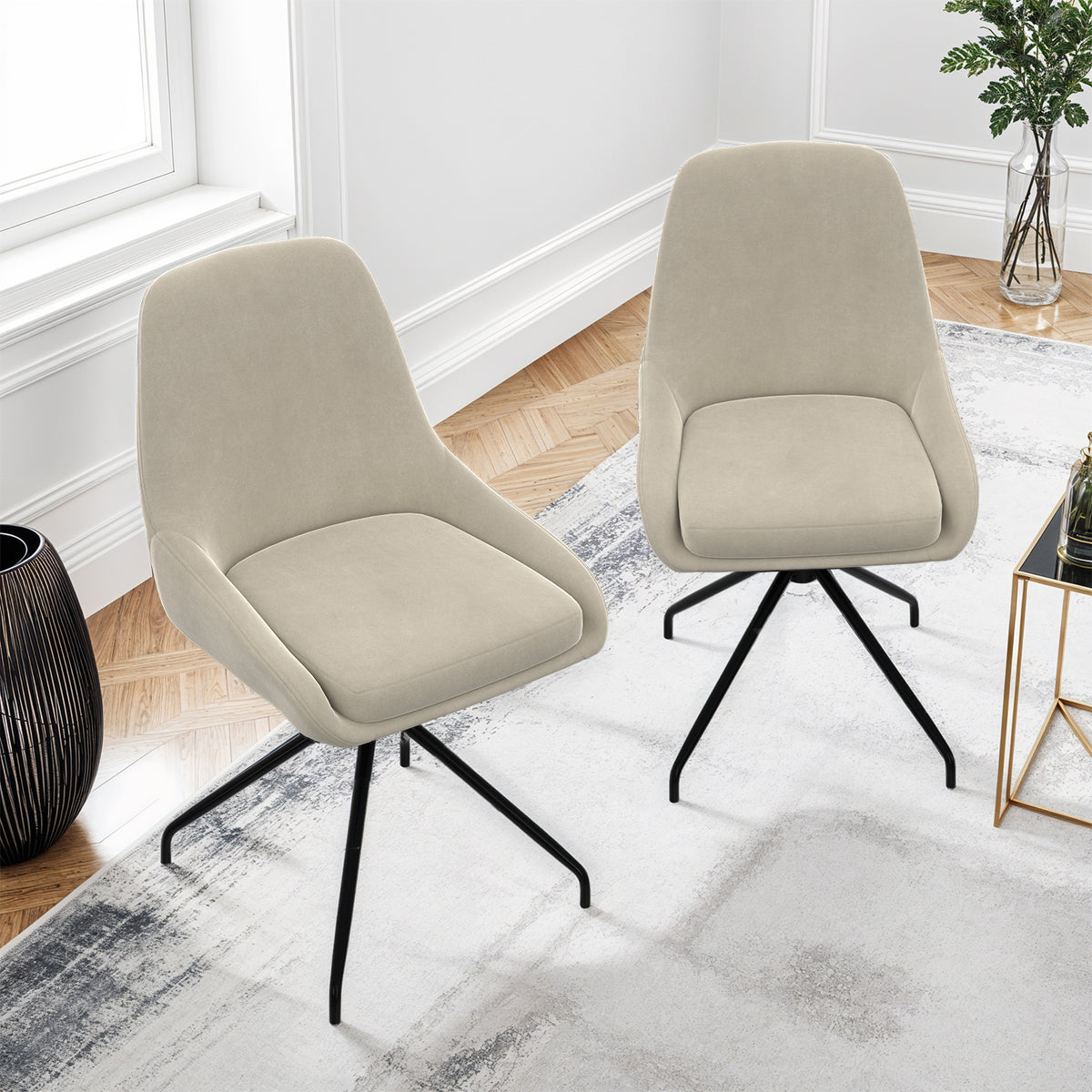 Chaises Olivia assise pivotante crème pieds métal - lot de 2