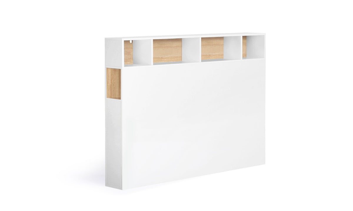 Tête de lit blanche et bois avec rangements 145cm
