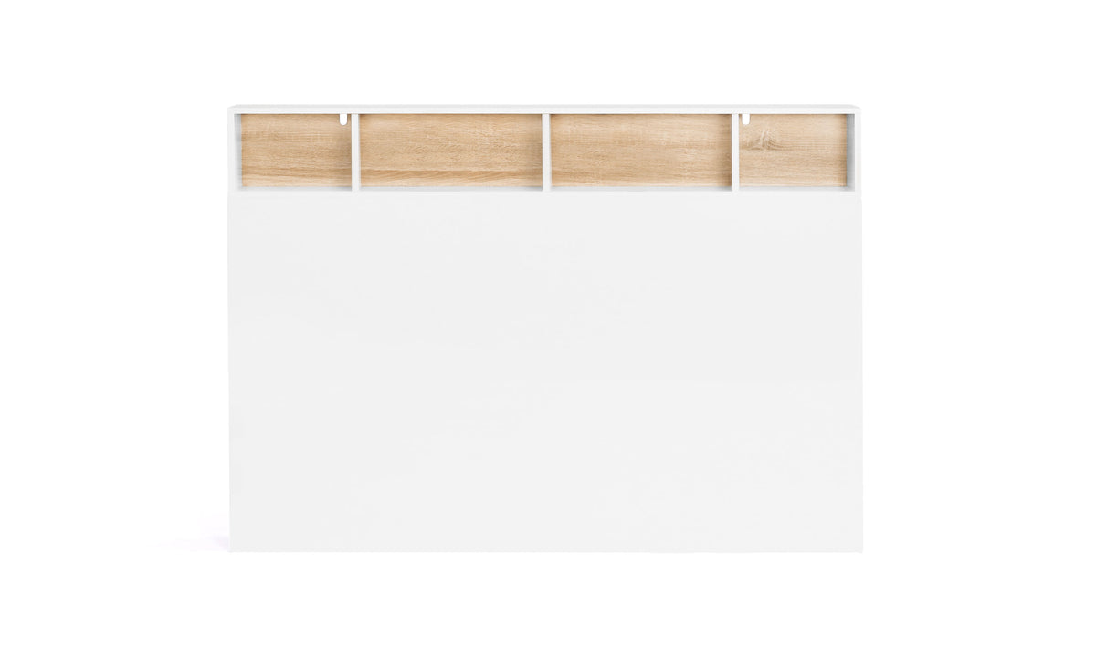 Tête de lit blanche et bois avec rangements 145cm