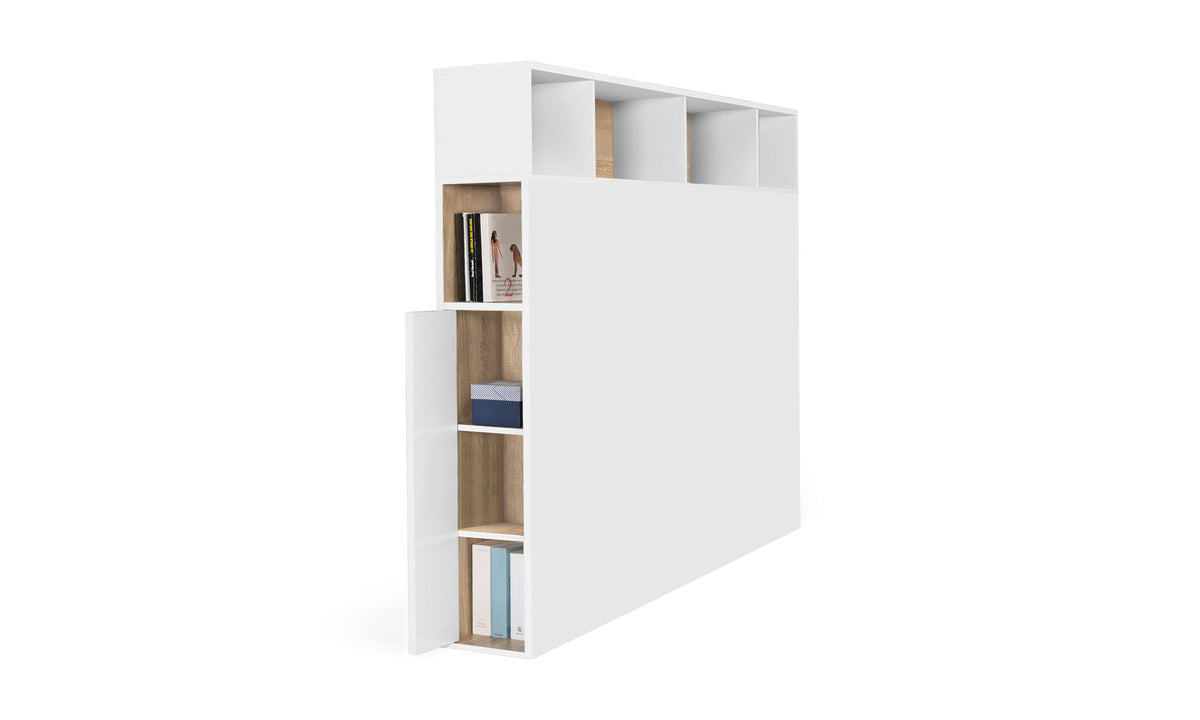 Tête de lit blanche et bois avec rangements 145cm