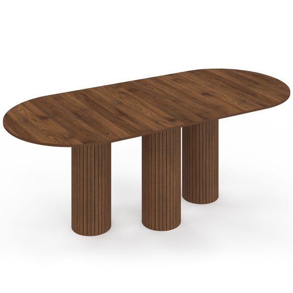 Table à manger extensible Albane 160-200cm 3 pieds pylône effet noyer