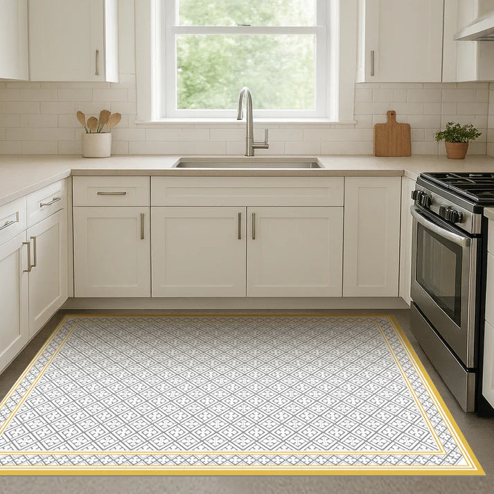 Tapis vinyle - Palace moutarde et gris
