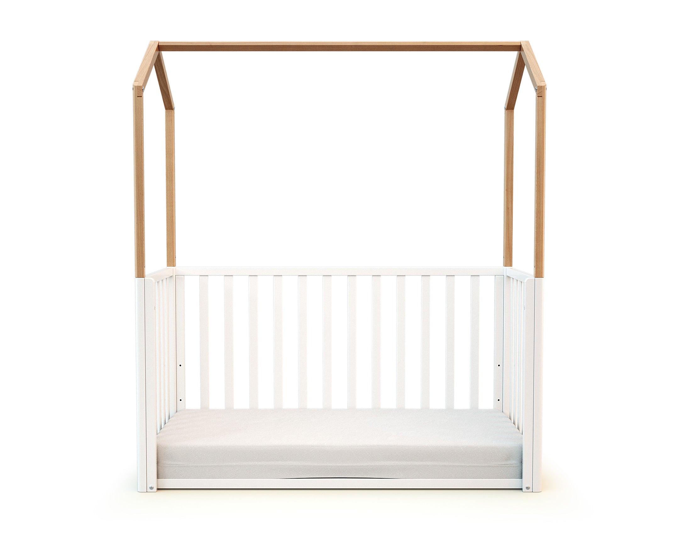 Lit cabane bébé évolutif en bois KASA Blanc et Hêtre Verni 60 x 120 cm