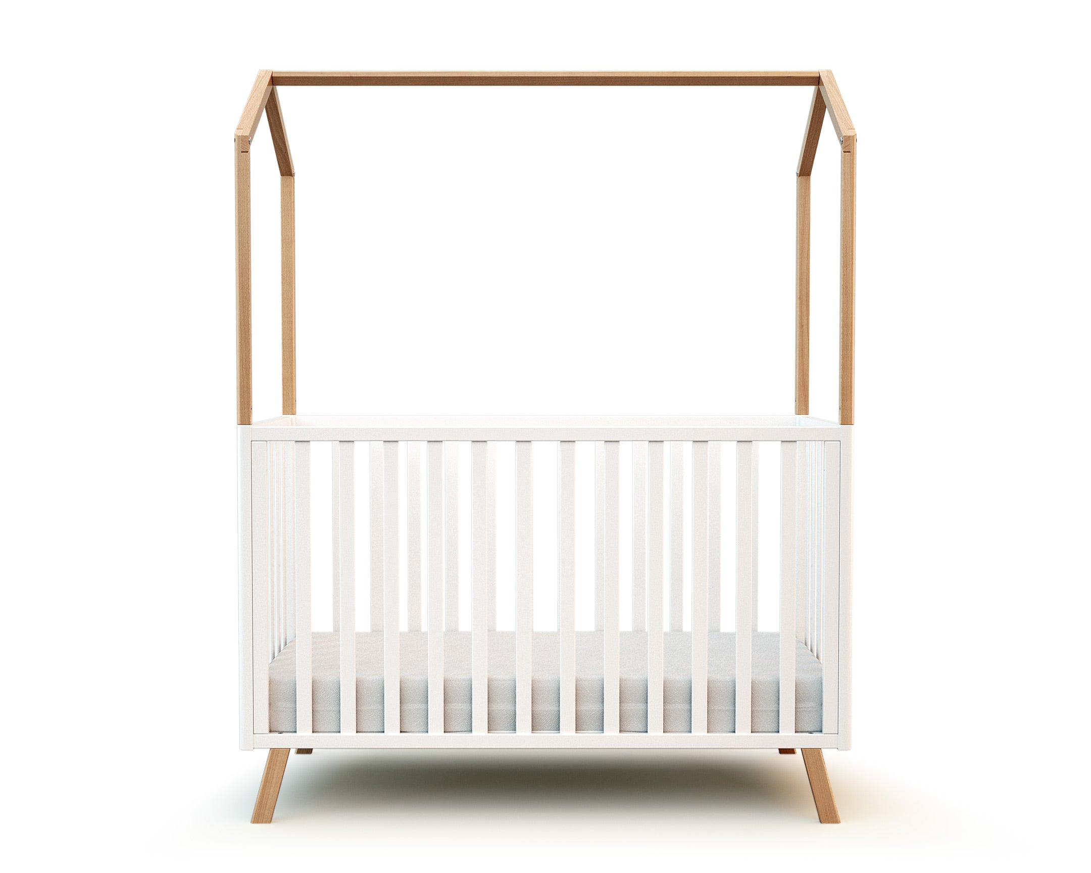 Lit cabane bébé évolutif en bois KASA Blanc et Hêtre Verni 60 x 120 cm