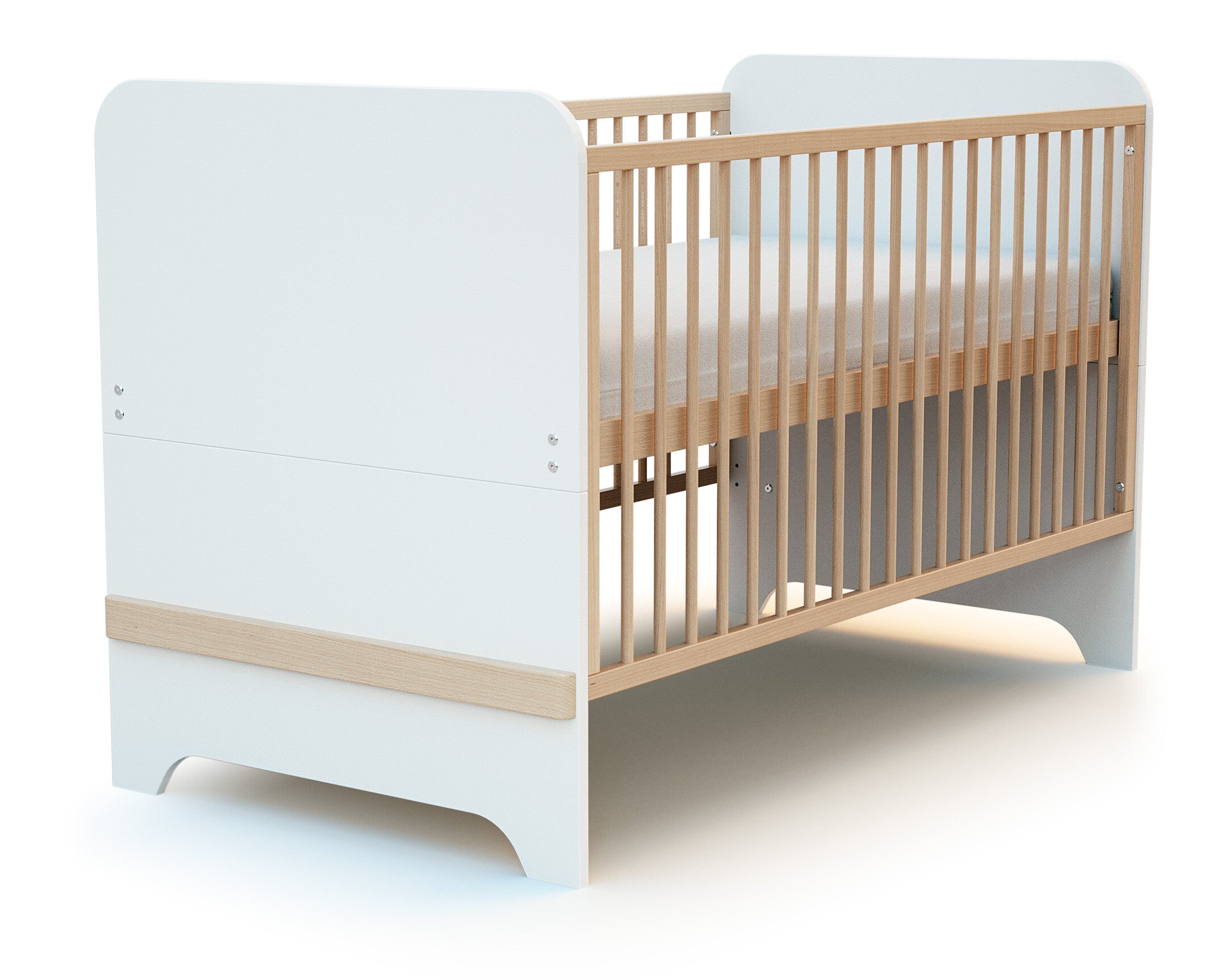 Lit bébé évolutif en bois CARROUSEL Blanc et Hêtre Verni 70 x 140 cm