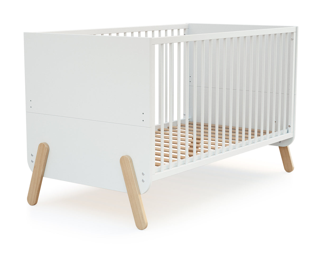 Lit bébé évolutif en bois PIRATE Blanc et Hêtre Verni 70 x 140 cm