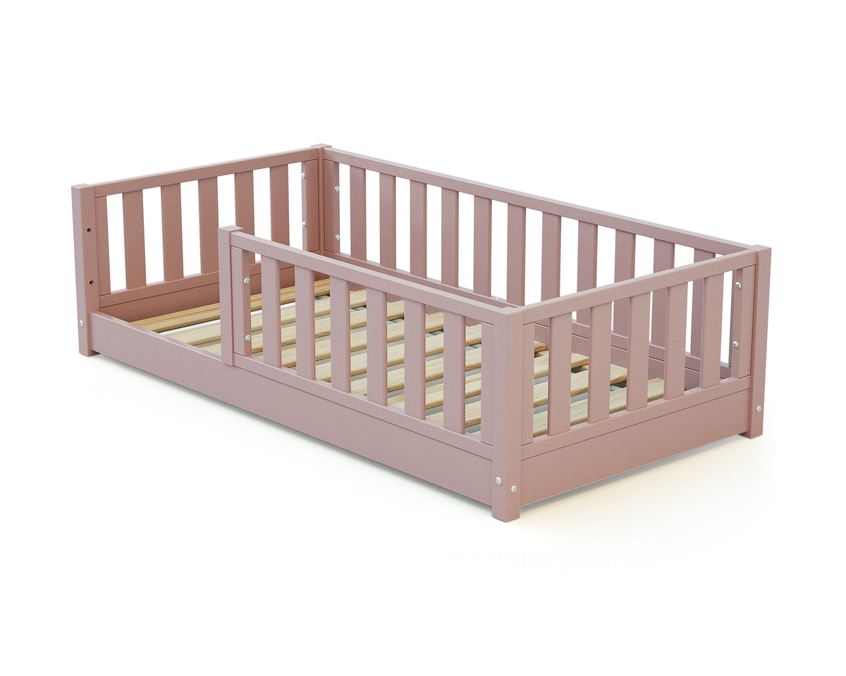 Lit enfant au sol en bois SONHO MINI - 70x140 - Rose poudré