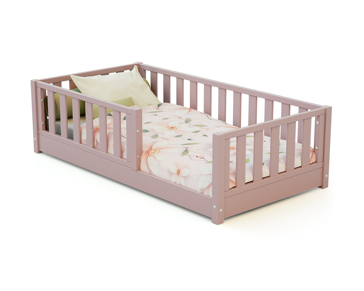 Lit enfant au sol en bois SONHO MINI - 70x140 - Rose poudré