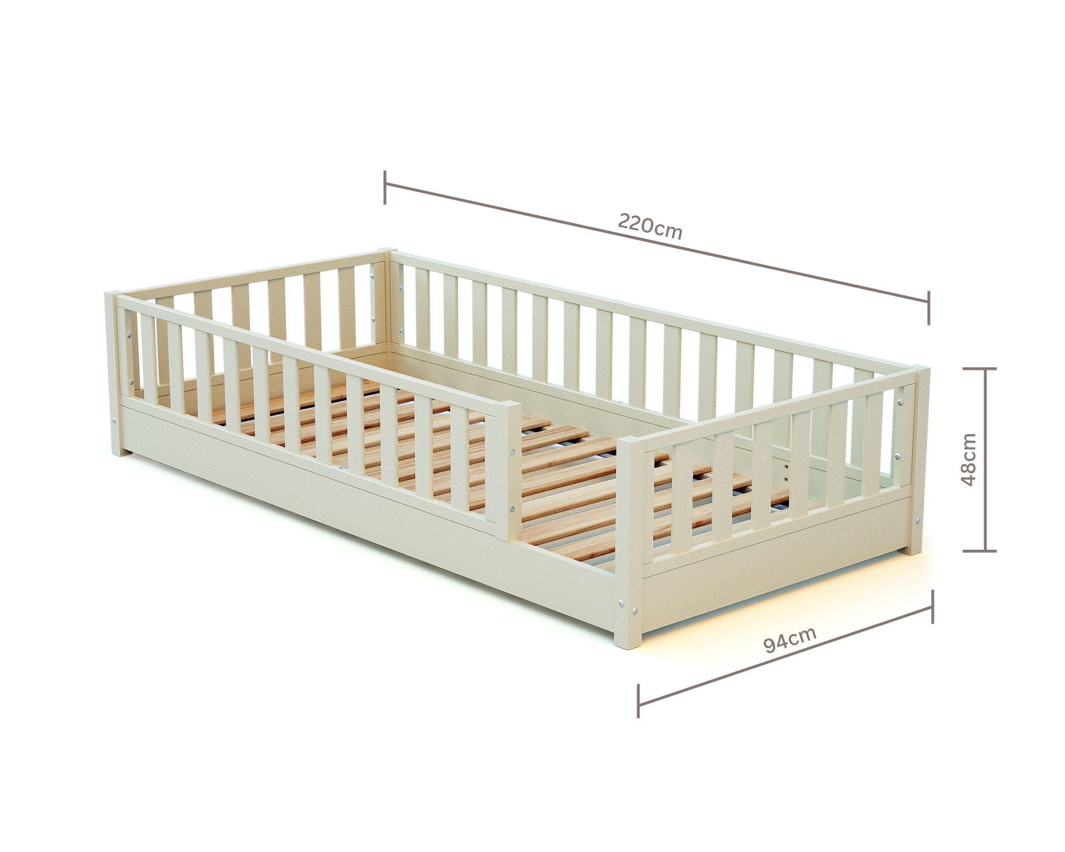 Lit au sol enfant en bois SONHO - 90x190 - Blanc perle