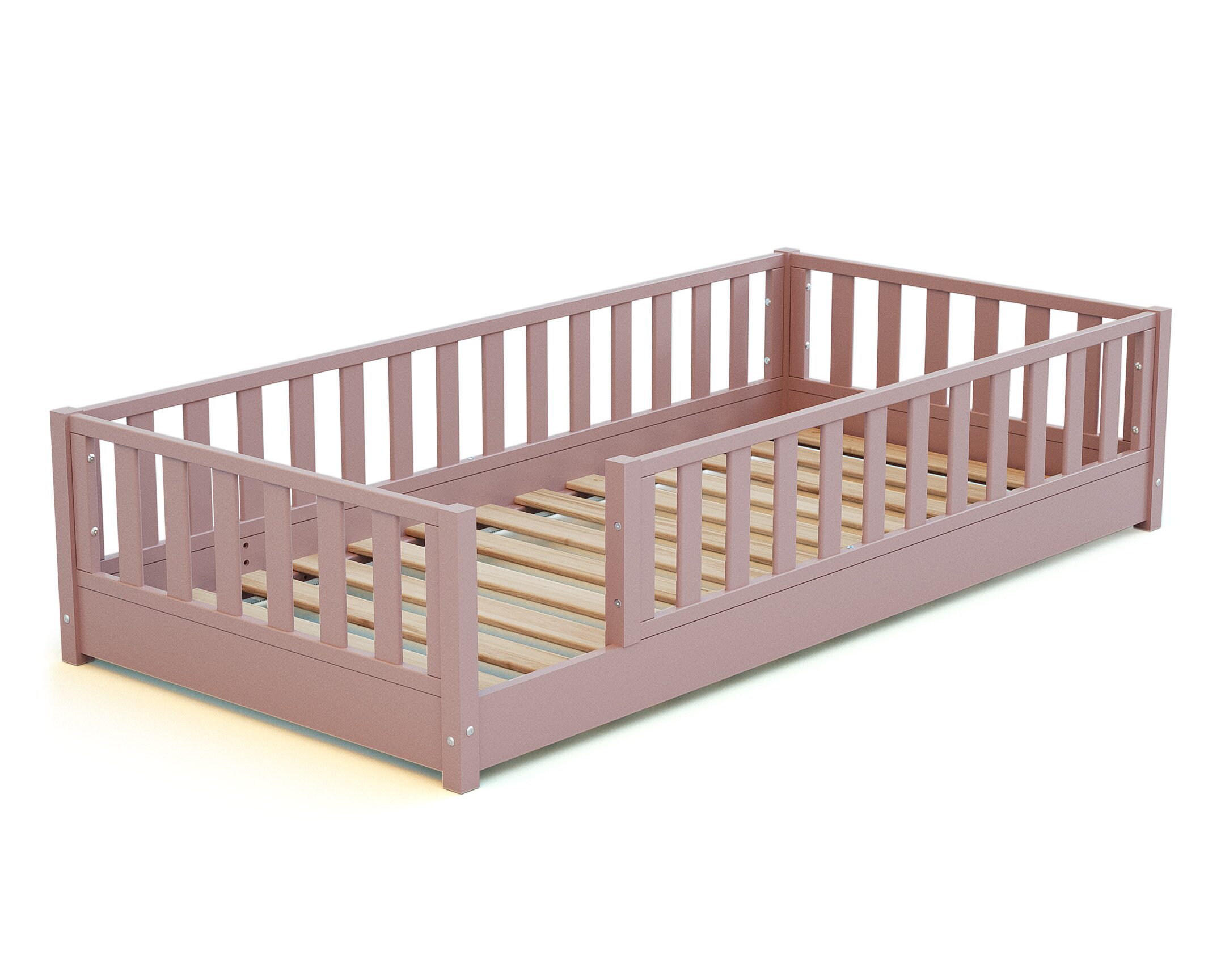 Lit au sol enfant en bois SONHO - 90x190 - Rose poudré