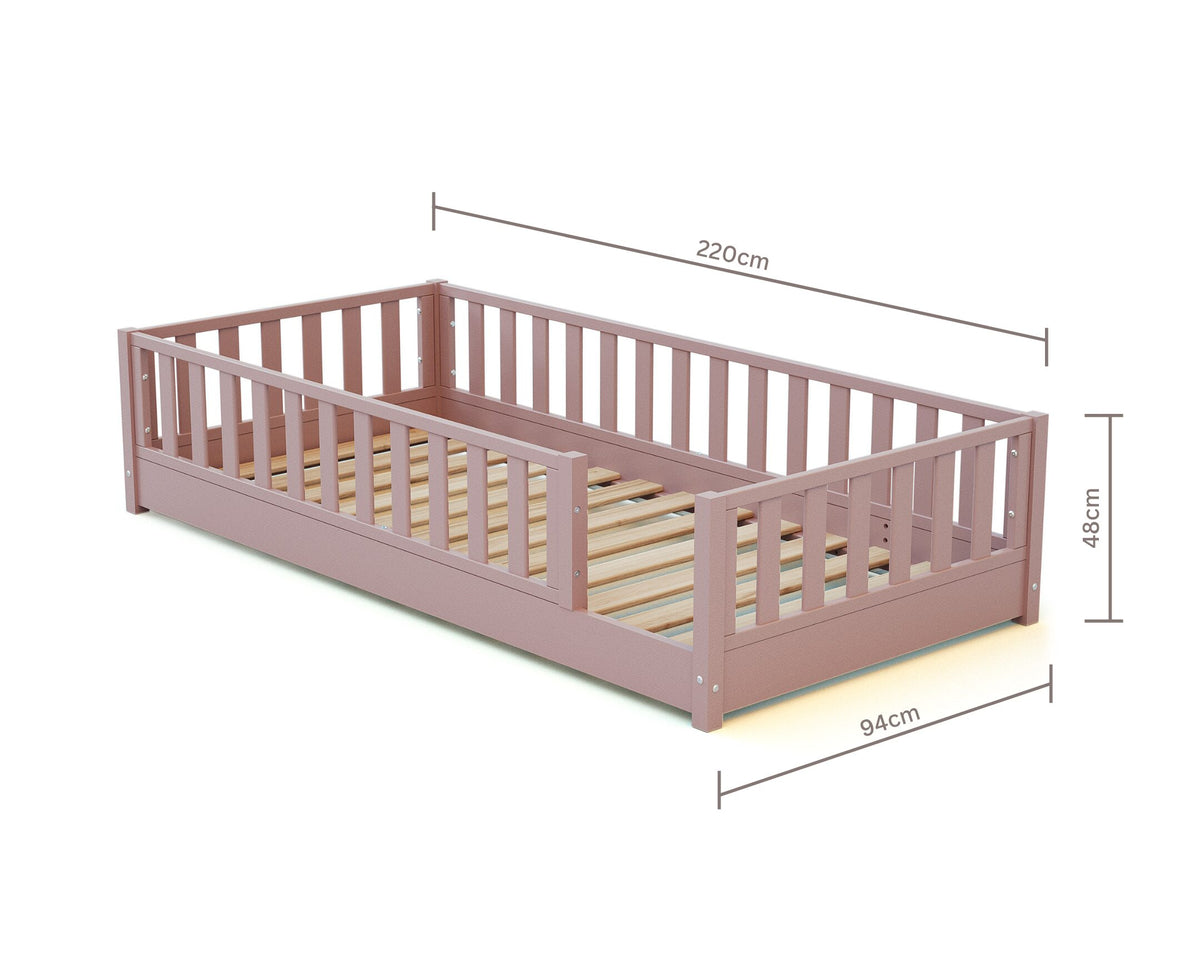 Lit au sol enfant en bois SONHO - 90x190 - Rose poudré