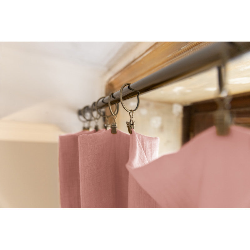 Rideau ajustable + 8 anneaux pince Gaze de coton 140 x 300 cm GAÏA Rose pêche