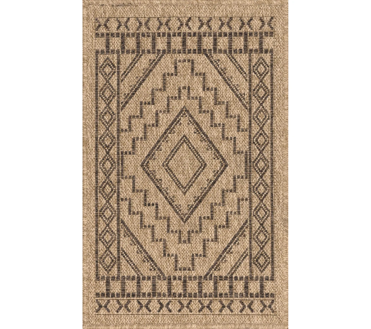 Tapis effet jute naturel motifs géométriques marron - Nature