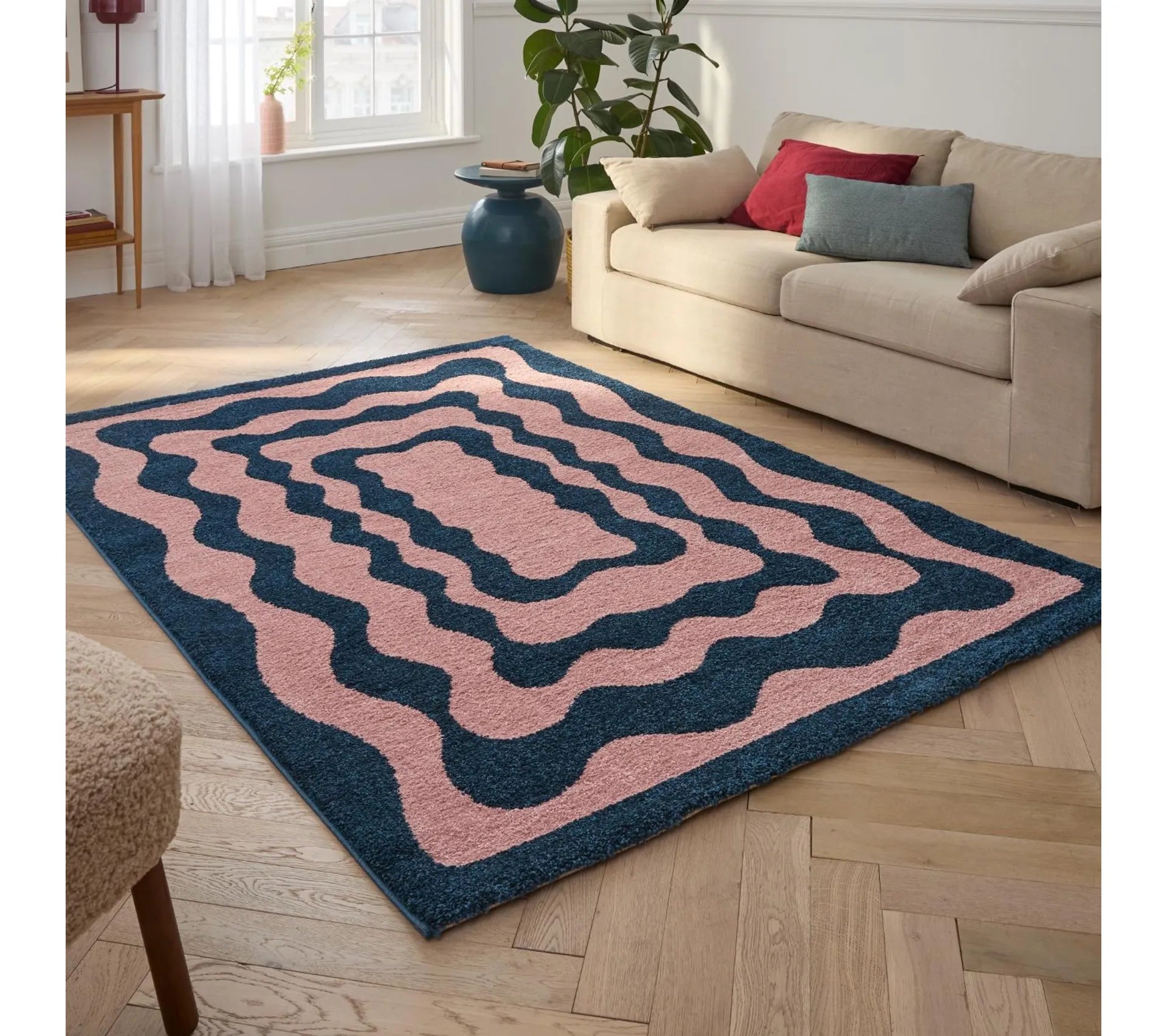 Tapis rétro années 70 bleu - Groovy