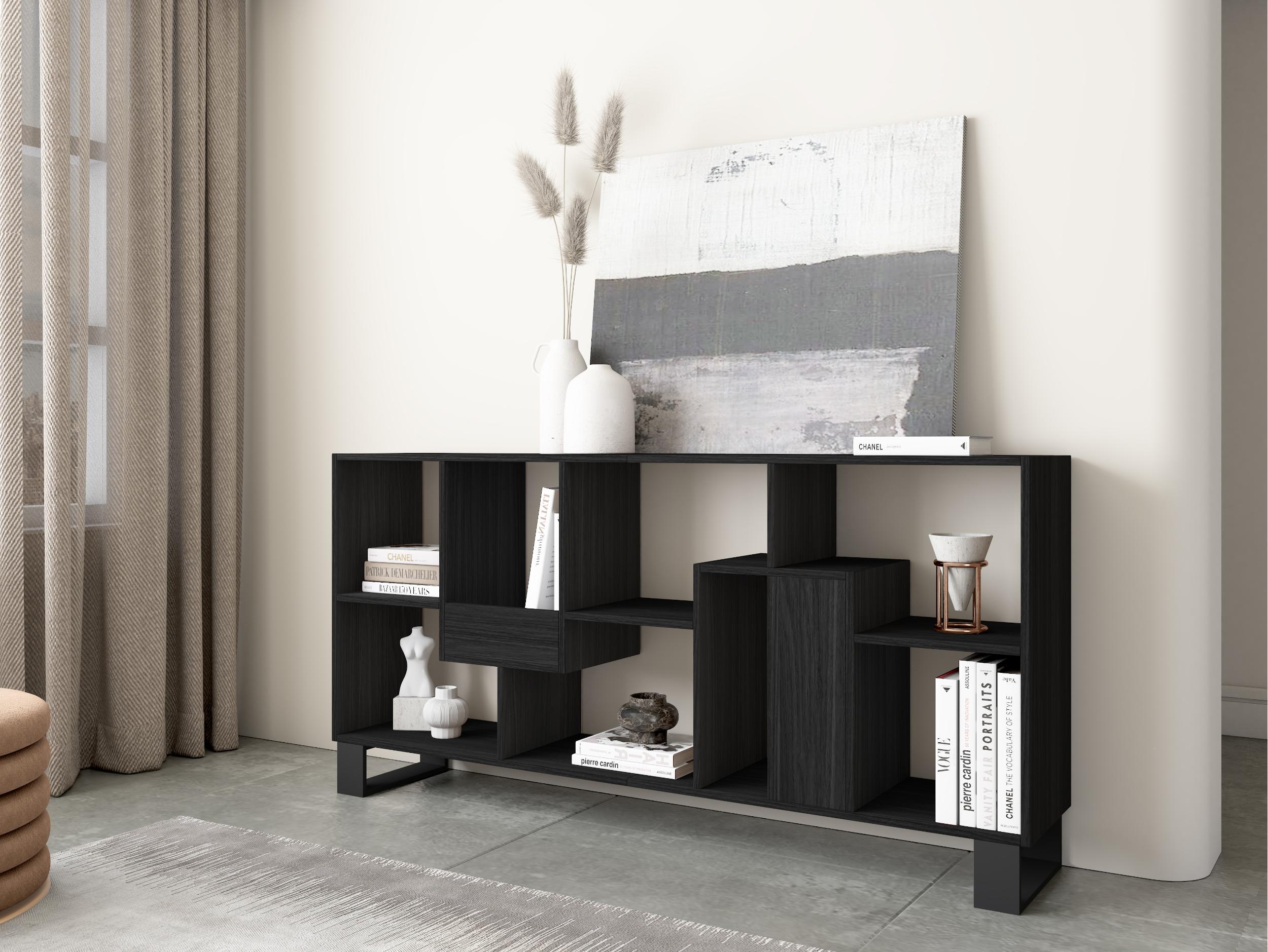 Étagère bibliothèque 174x67x31cm, horizontal ou vertical Design industriel Noir