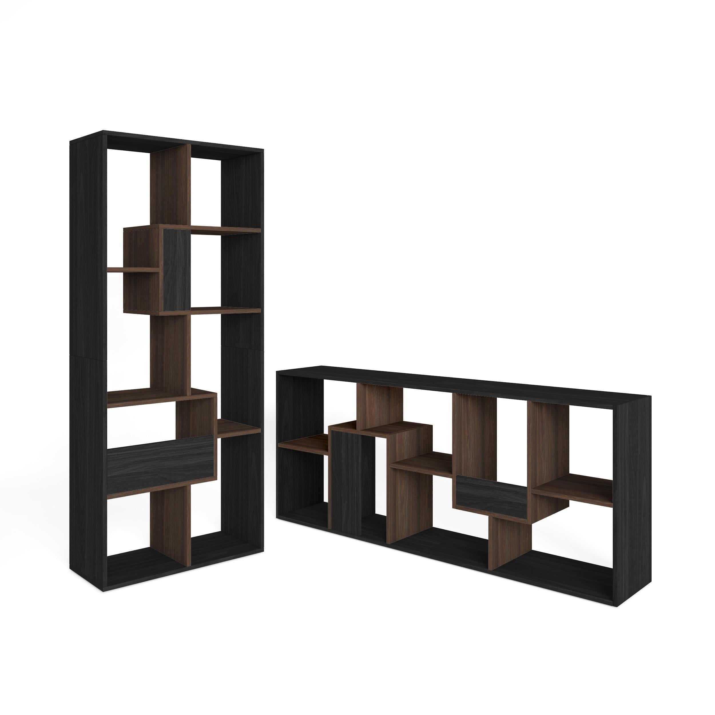 Étagère bibliothèque 162x67x31cm, horizontal ou vertical noir et Chêne foncé