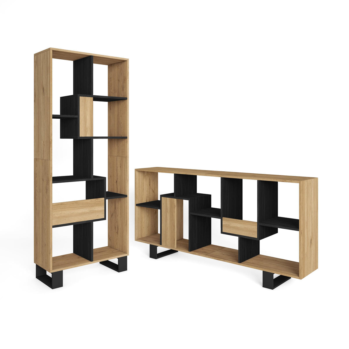 Étagère bibliothèque 174x67x31cm, horizontal ou vertical Design industriel Chêne et Noir