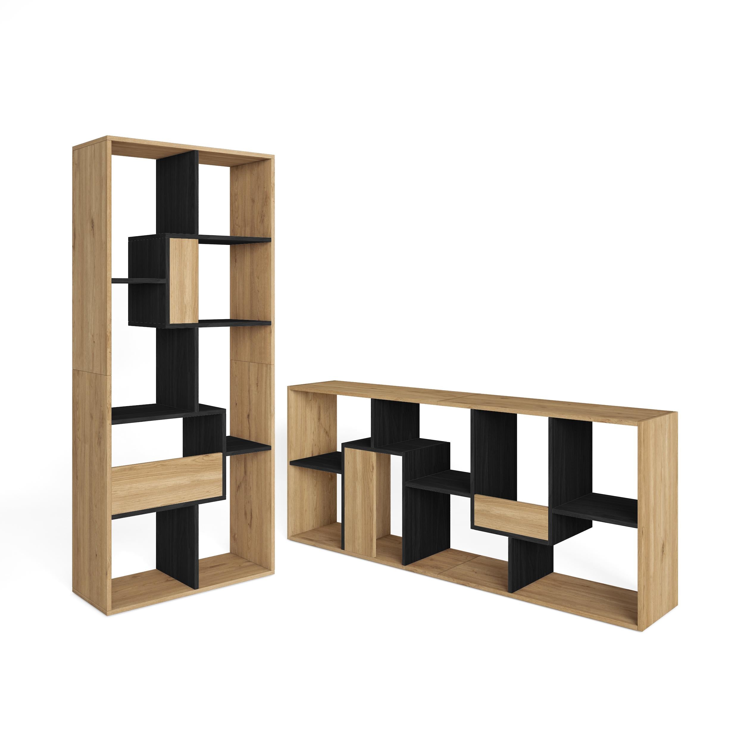 Étagère bibliothèque 162x67x31cm, horizontal ou vertical Chêne et noir