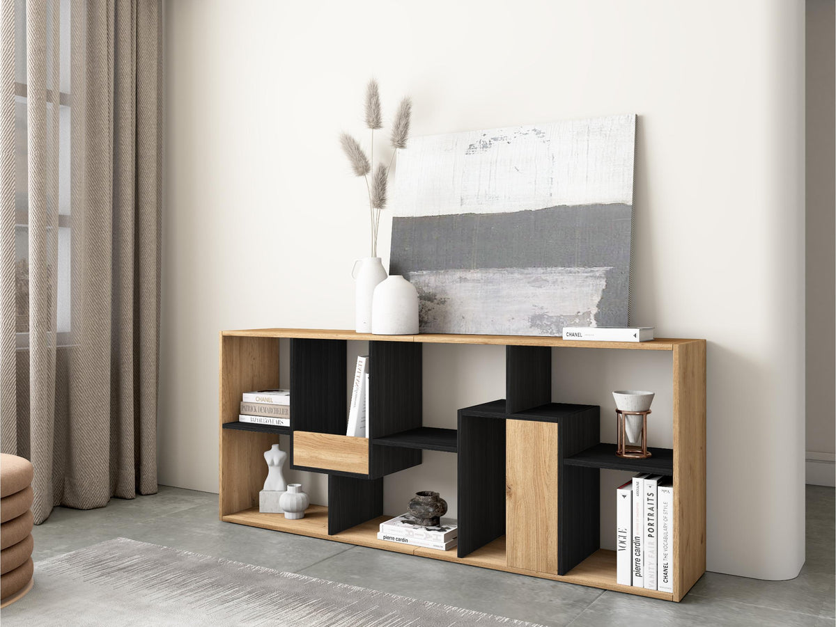 Étagère bibliothèque 162x67x31cm, horizontal ou vertical Chêne et noir