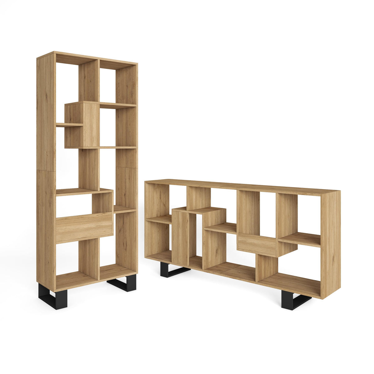 Étagère bibliothèque 174x67x31cm, horizontal ou vertical Design industriel Chêne