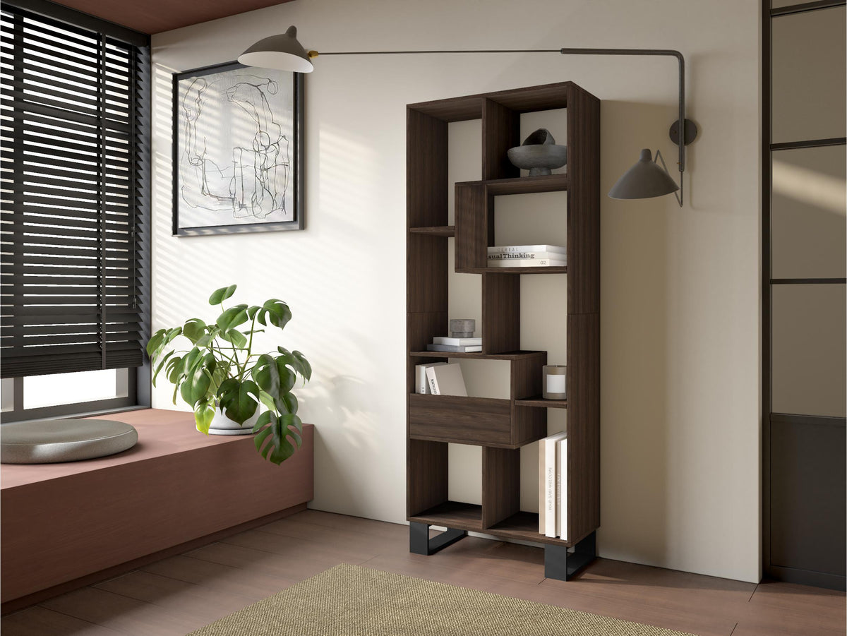 Étagère bibliothèque 174x67x31cm, horizontal ou vertical Design industriel Chêne foncé