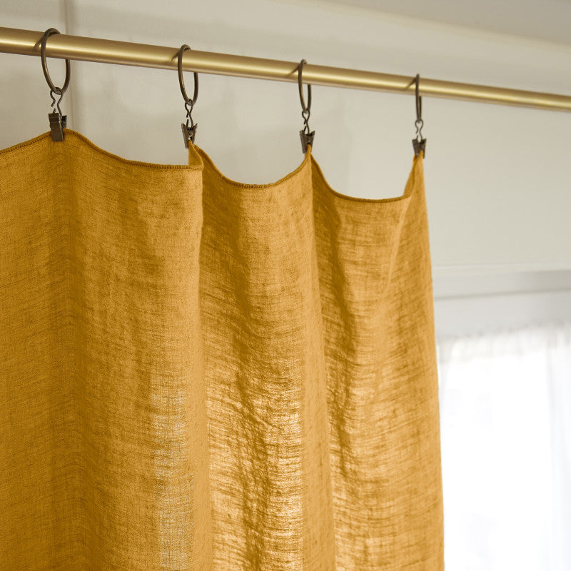 Rideau ajustable + 8 anneaux pince 140 x 270 cm Lin lavé SOLINE Miel