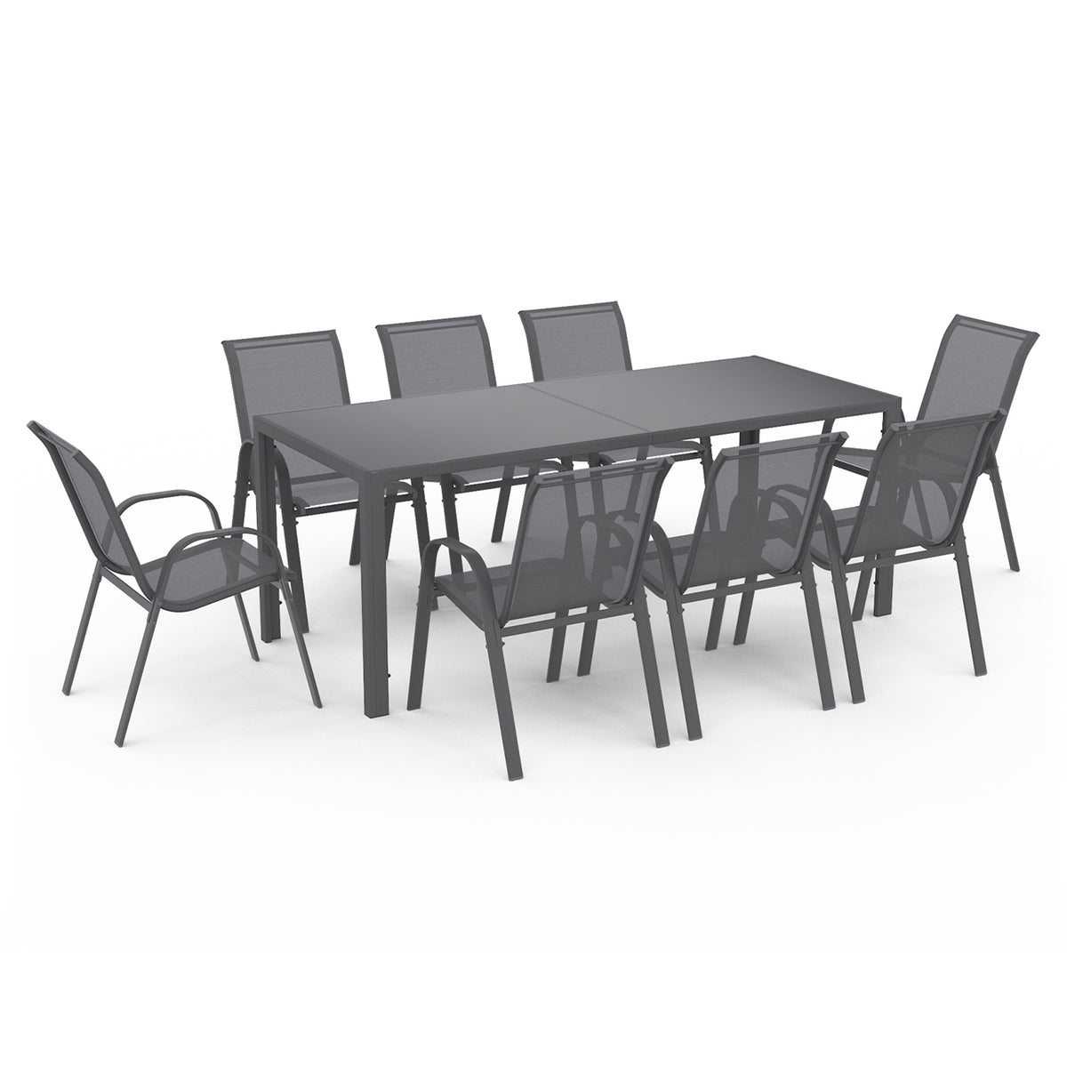 Ensemble de jardin Minorca 8 places en textiléne et verre trempé gris anthracite