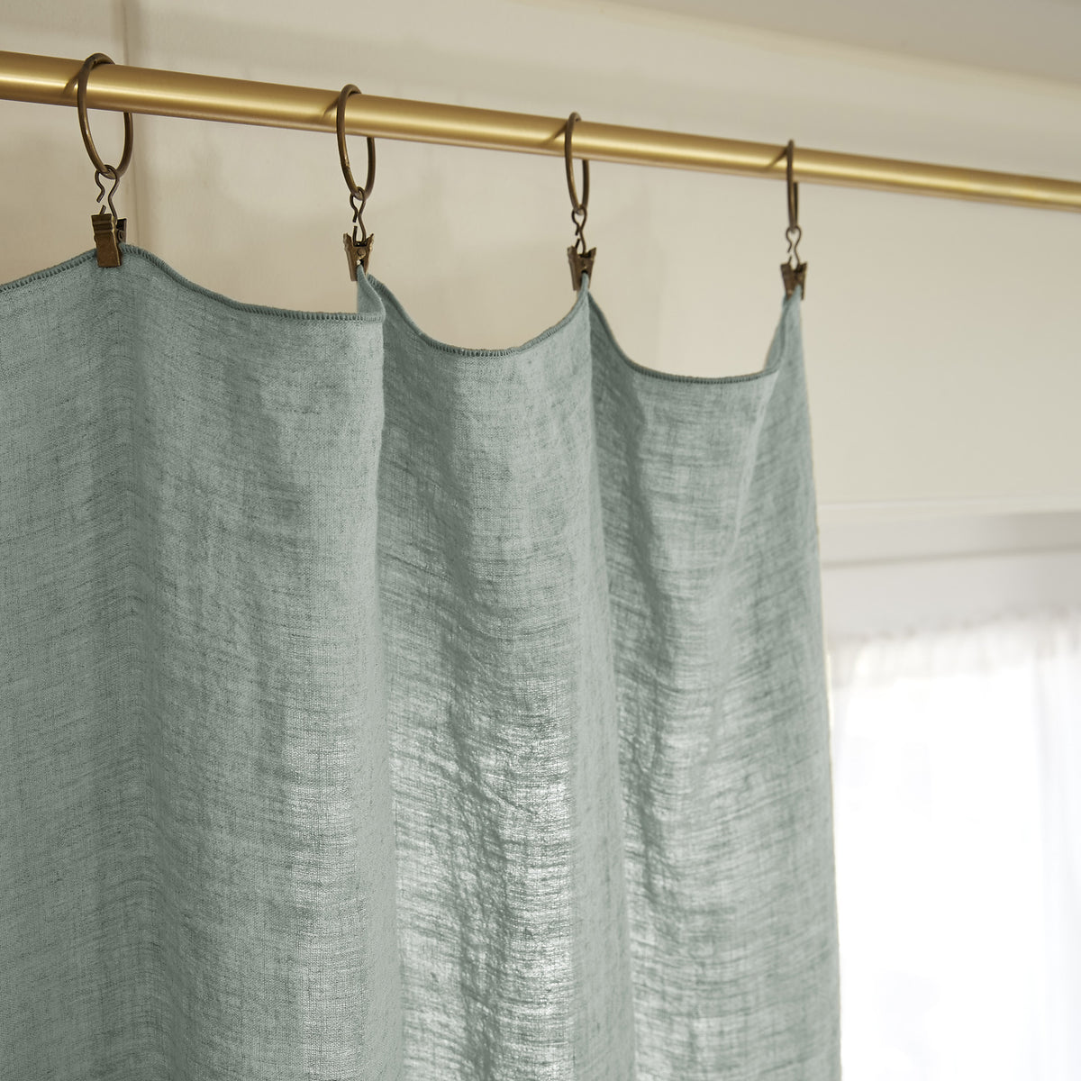 Rideau ajustable + 8 anneaux pince 140 x 270 cm Lin lavé SOLINE Eucalyptus