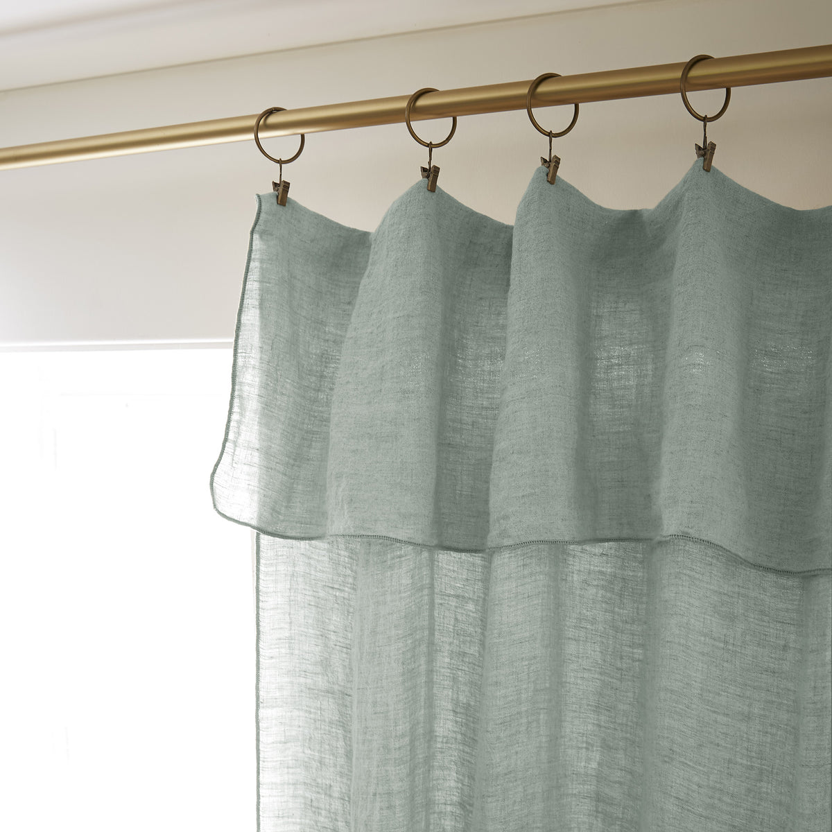 Rideau ajustable + 8 anneaux pince 140 x 270 cm Lin lavé SOLINE Eucalyptus