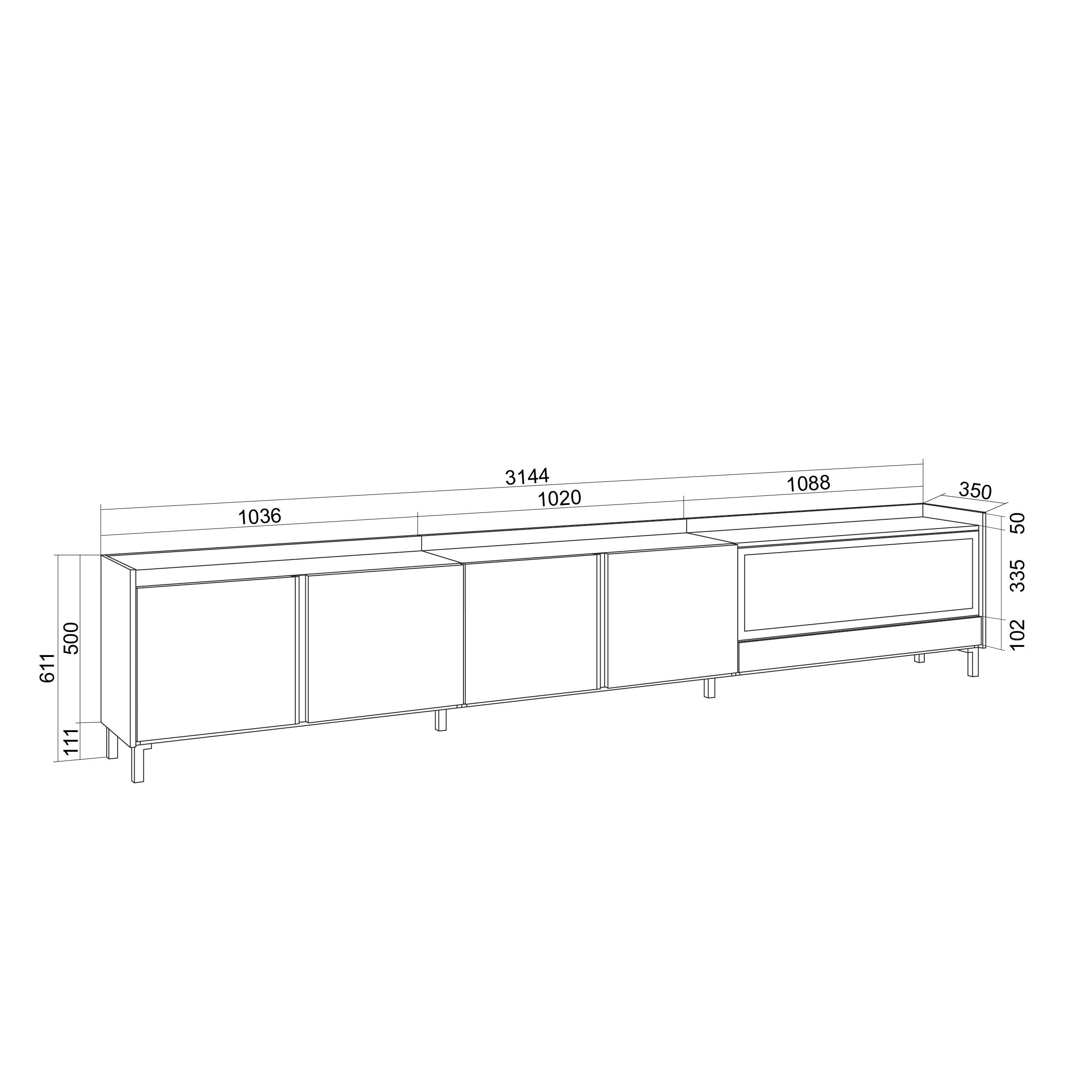 Meuble TV Led 315x61x35 cm Pour les TV jusqu'à 80" Cheminée électrique à droite XXL Design industriel Chêne et noir