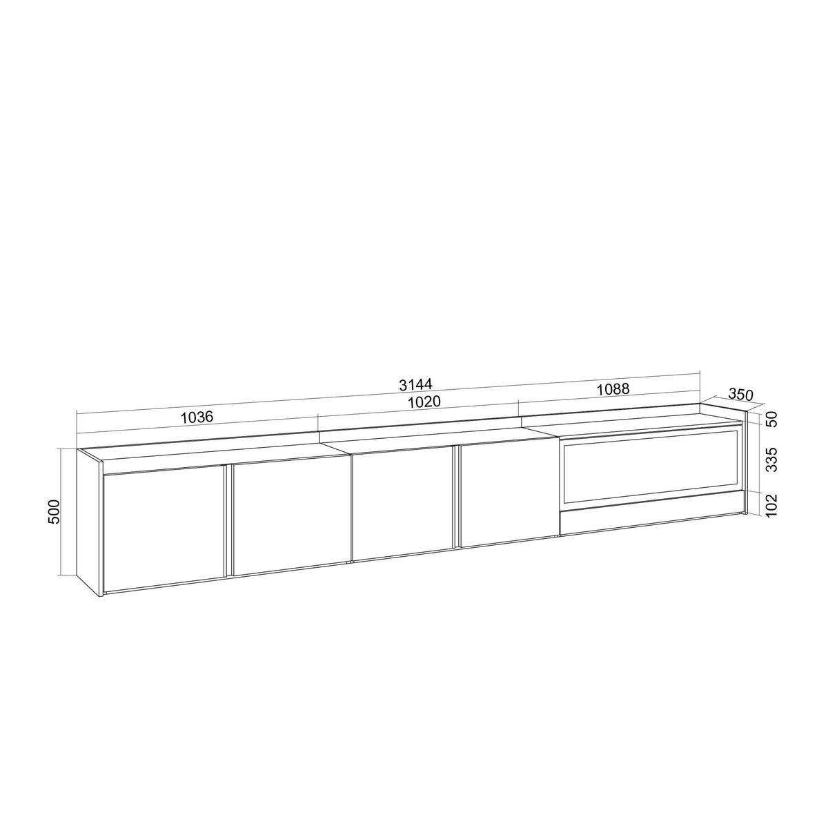 Meuble TV 315x50x35 cm Pour les TV jusqu'à 80" Cheminée électrique à droite XXL Chêne et noir