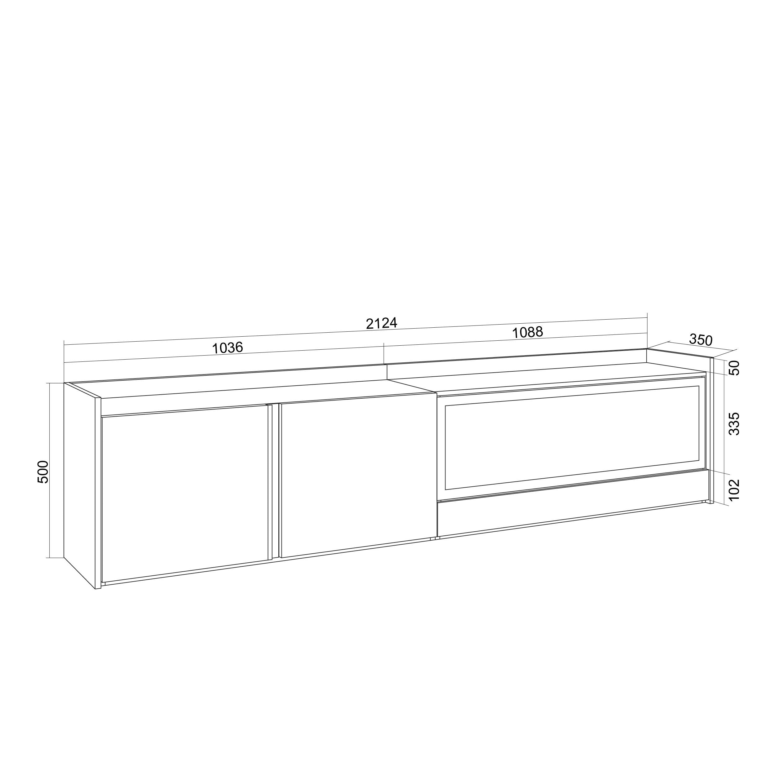 Meuble TV Suspendu Led 212x50x35 cm Pour les TV jusqu'à 80" Cheminée électrique à droite XXL Mural Chêne et noir