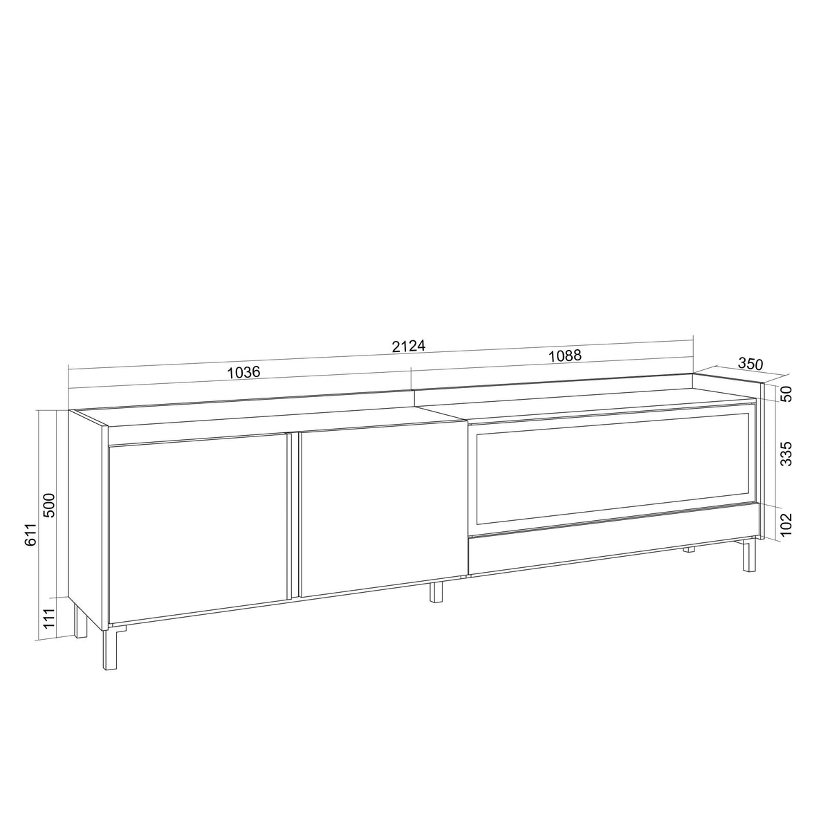 Meuble TV Led 212x61x35 cm Pour les TV jusqu'à 80" Cheminée électrique à droite XXL Design industriel Chêne et noir