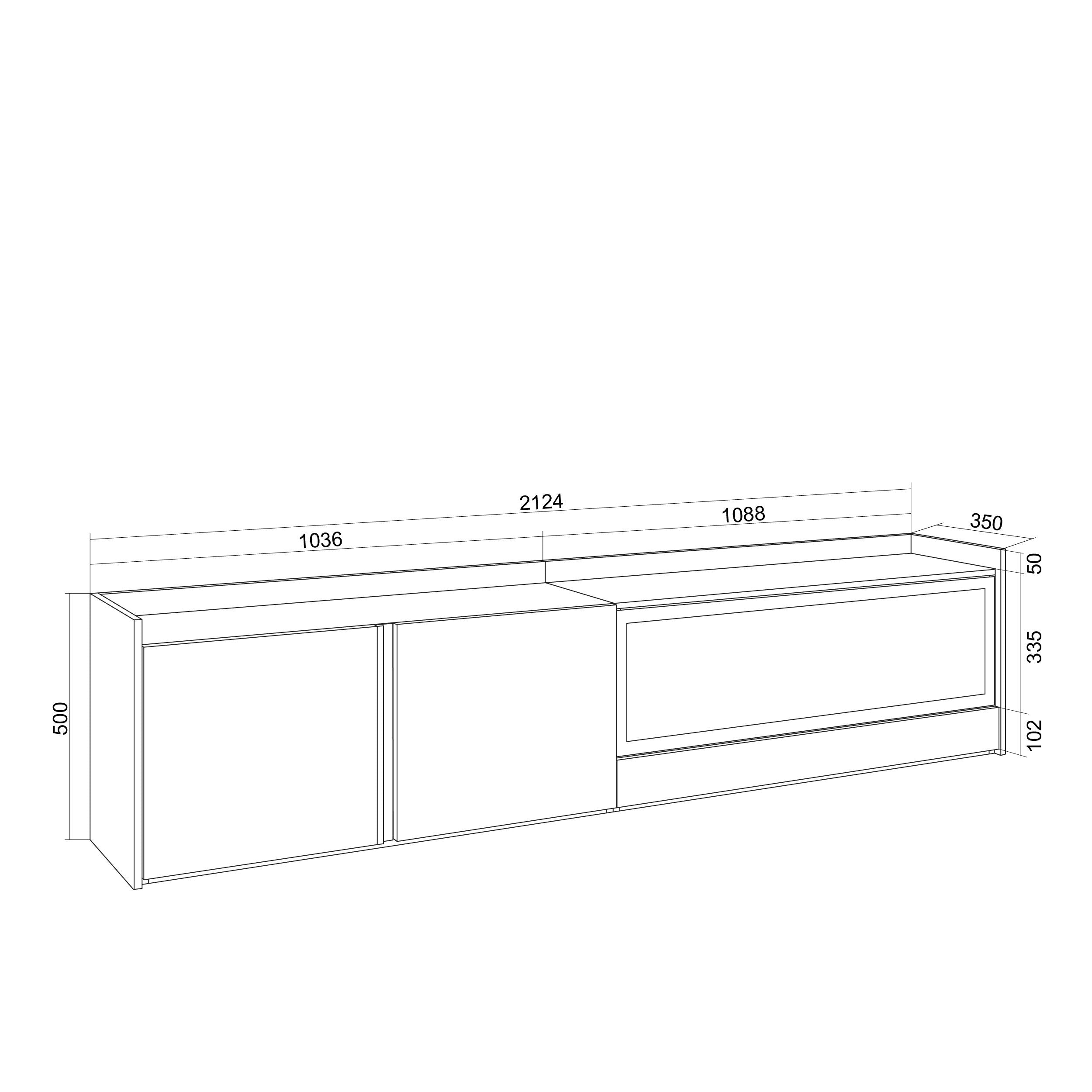 Meuble TV 212x50x35 cm Pour les TV jusqu'à 80" Cheminée électrique à droite XXL Chêne et noir
